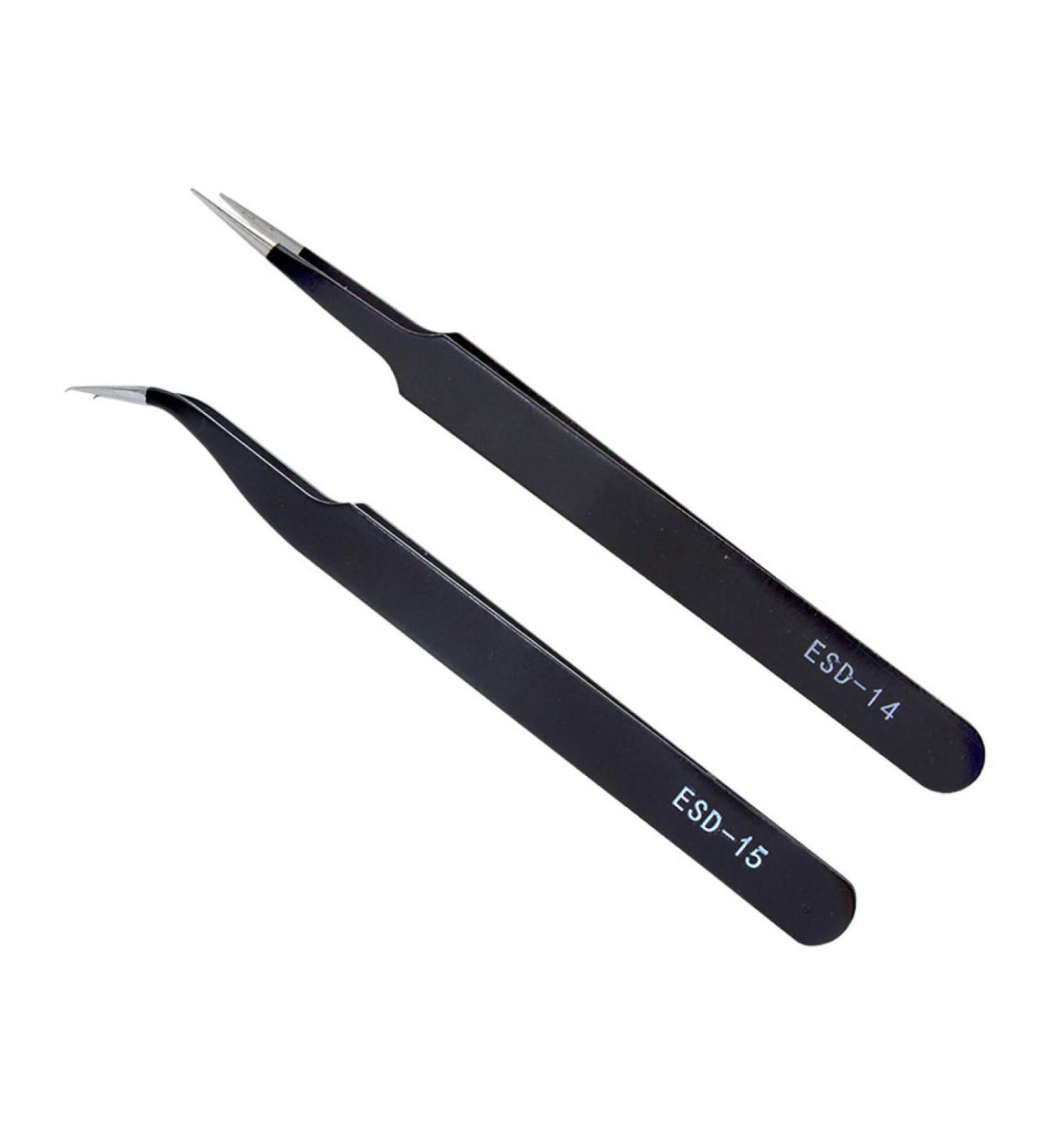 2Pcs Stainless Steel Tweezers Set for Eyelash and Nail Art - Straight and Curved Home Makeup Tool - Buy Online on SooperMarket.com