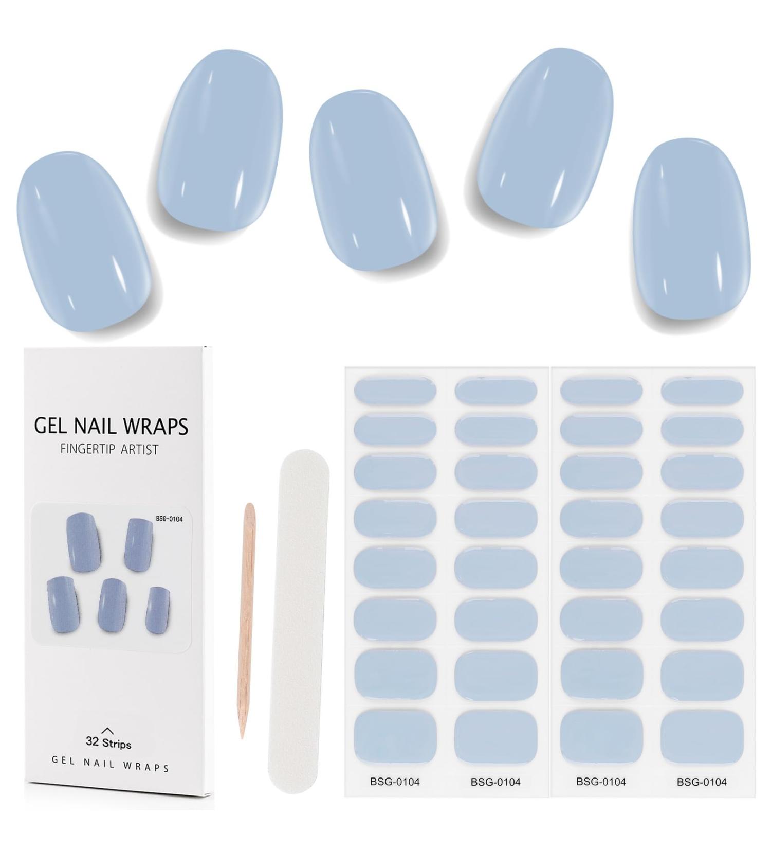 Kalolary 32PCS Cured Gel Nail Polish Strips Adhesive Full Wrap Gel Nail Art Sticker Waterproof Gel Nail Wrap Stickers with Nail File and Stick(UV/LED Lamp Required) (Grey) - Buy Online on SooperMarket.com