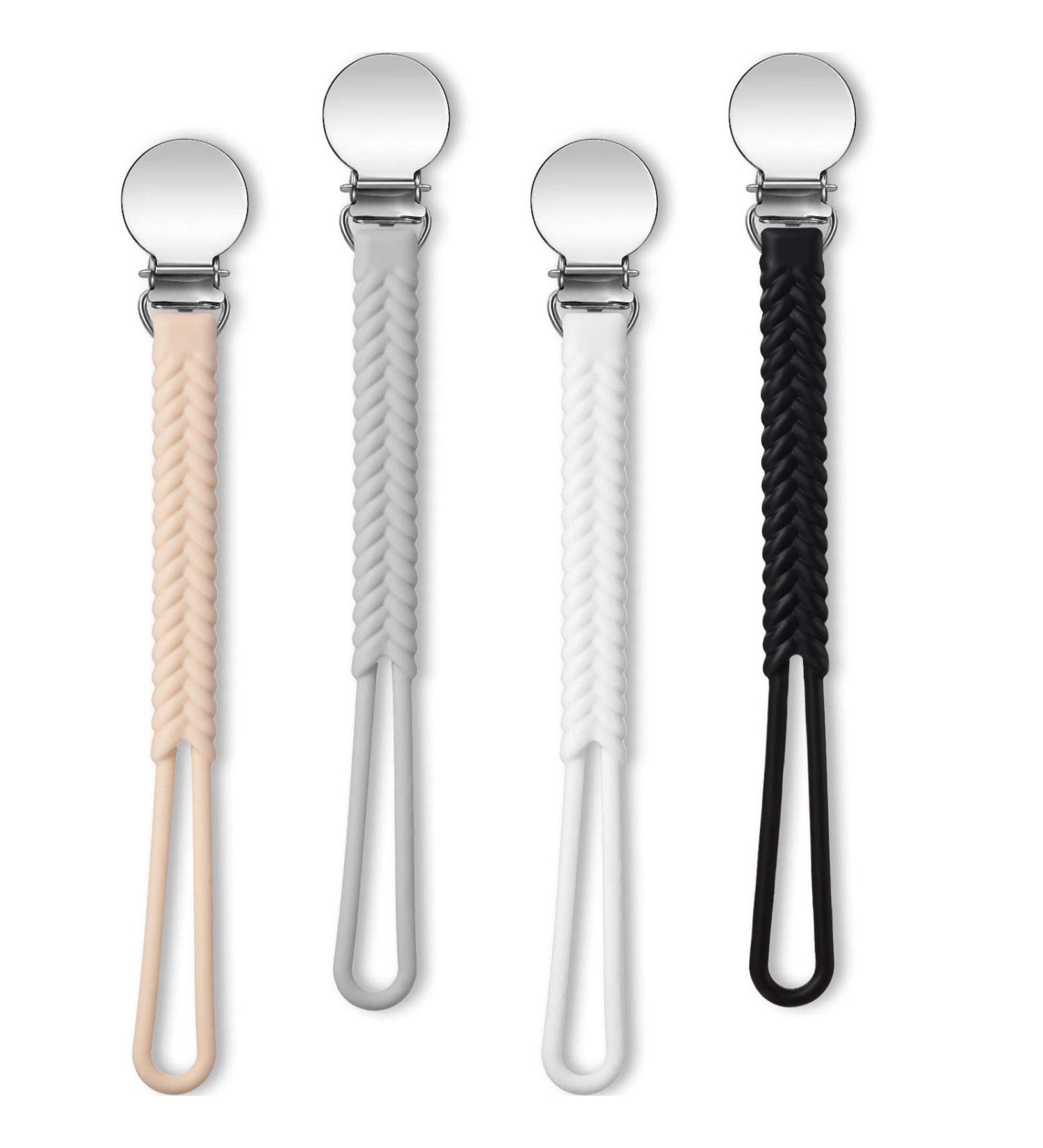 4-Piece Silicone Pacifier Clips Teething Ring Holder for Baby Teething Toys - Boys and Girls (Black/White/Gray/Yellow) - Buy Online on SooperMarket.com