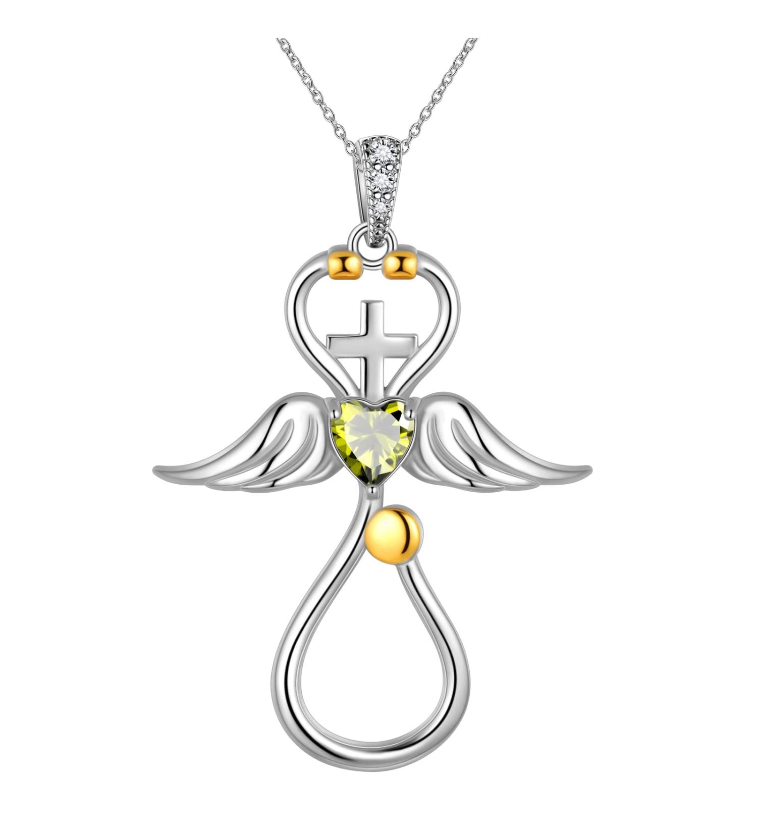 Cute Cat Necklace with Sparkling Zirconia Crystal Birthstone Pendant Necklace for Girls Womens White Gold Over 925 Sterling Silver Animal Necklace Birthstone Jewelry Sweet Present Girlfriend Sisters E Peridot Pendant - Buy Online on SooperMarket.com