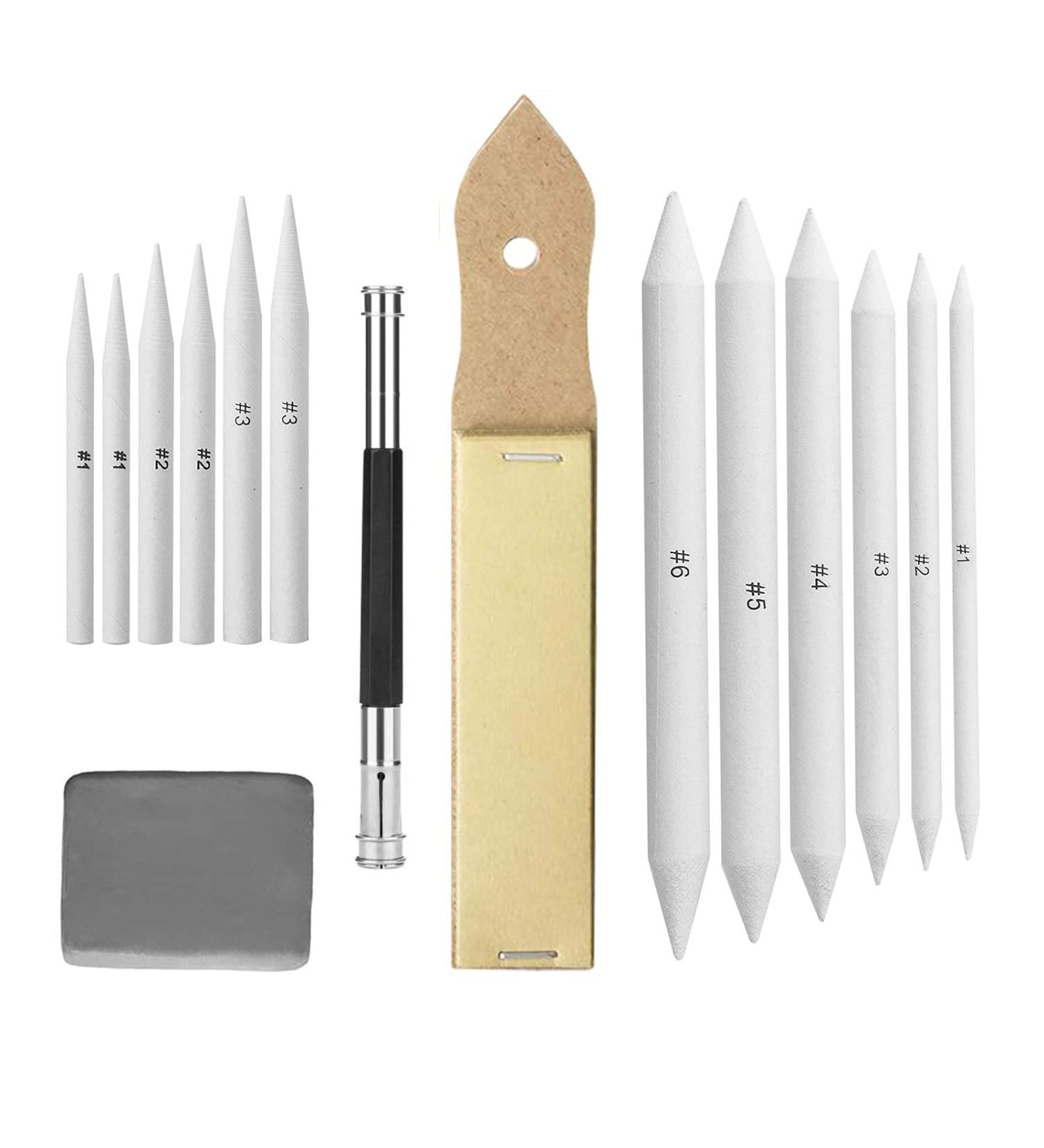 Heshengping 15 Pack Blending Stump Set with Eraser, Extender, Sandpaper - Drawing Shading Tool for Sketching, Pencils, Blending Sticks - Ideal for Student Artists - Buy Online on SooperMarket.com