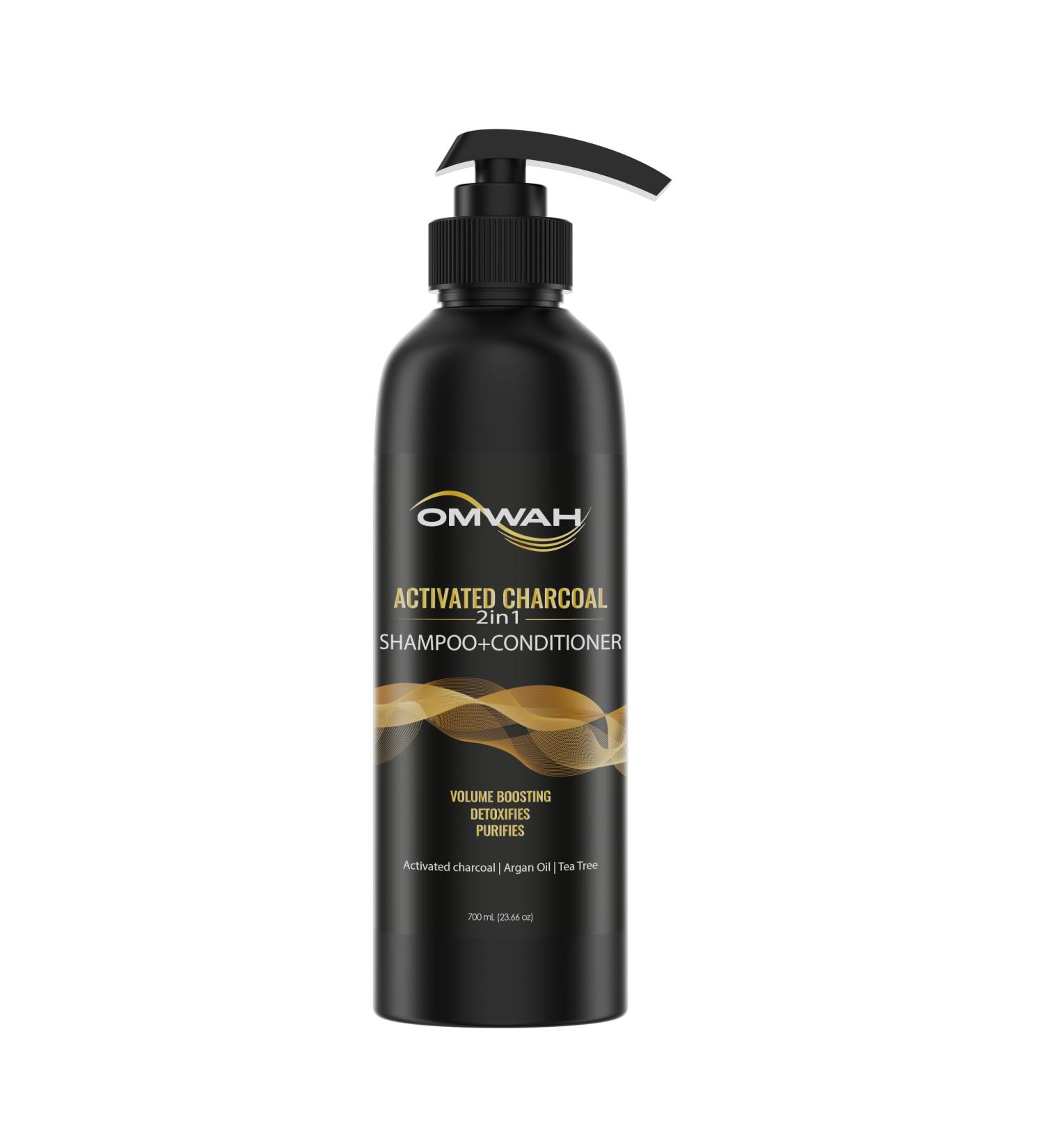 OMWAH 2 in 1 Shampoo + Conditioner with Activated Charcoal Argan Oil & Tea Tree Nourishing Hair Care (23.66 oz) | International Shipping - Buy Online on SooperMarket.com