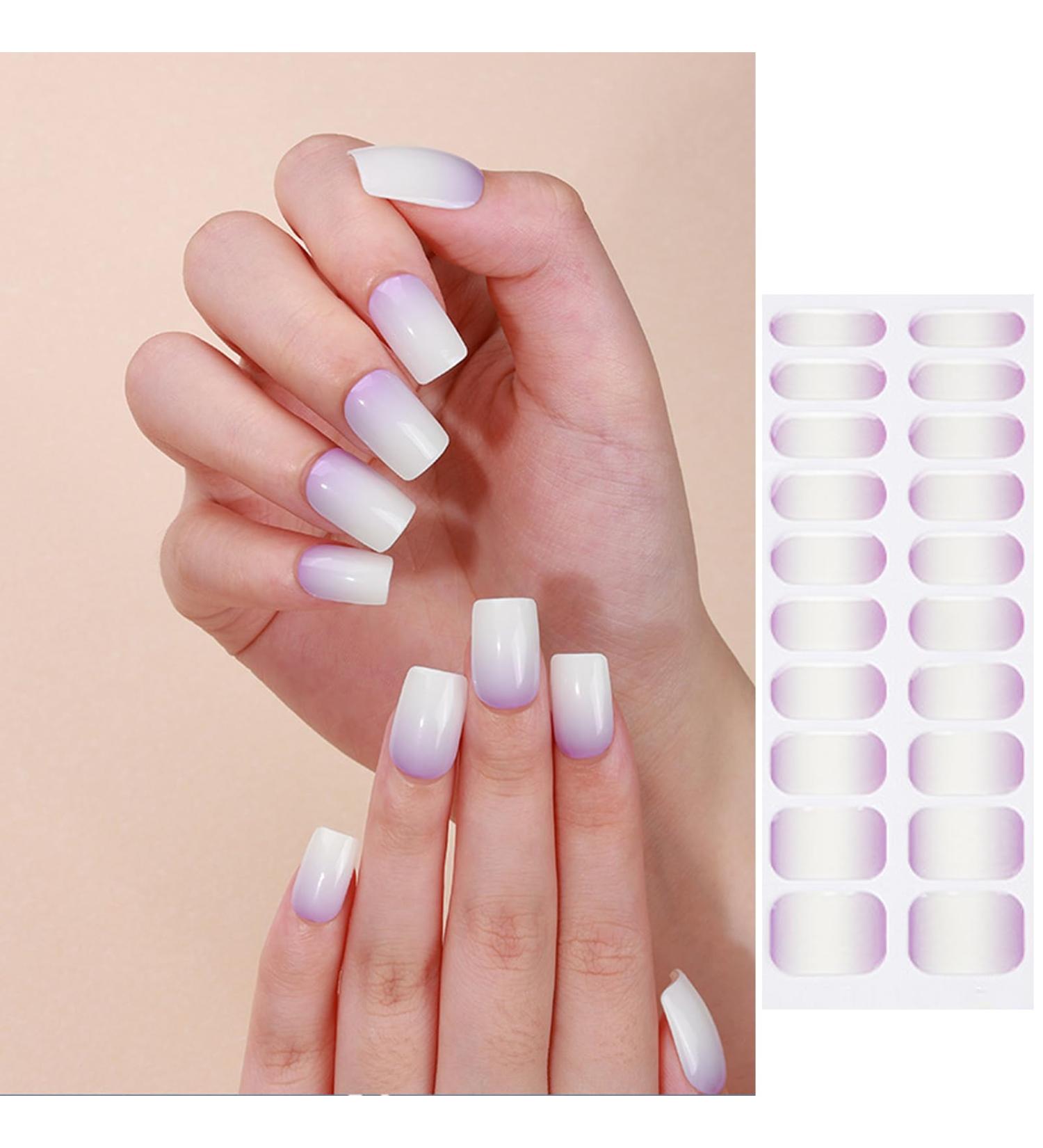 Semi Cured Gel Nails Strips - 20 Stickers Nail Wraps Soft Self - Solid Purple Full Wraps Nail Polish Stickers French Style (French Simple Style) Gradient Violet - Buy Online on SooperMarket.com