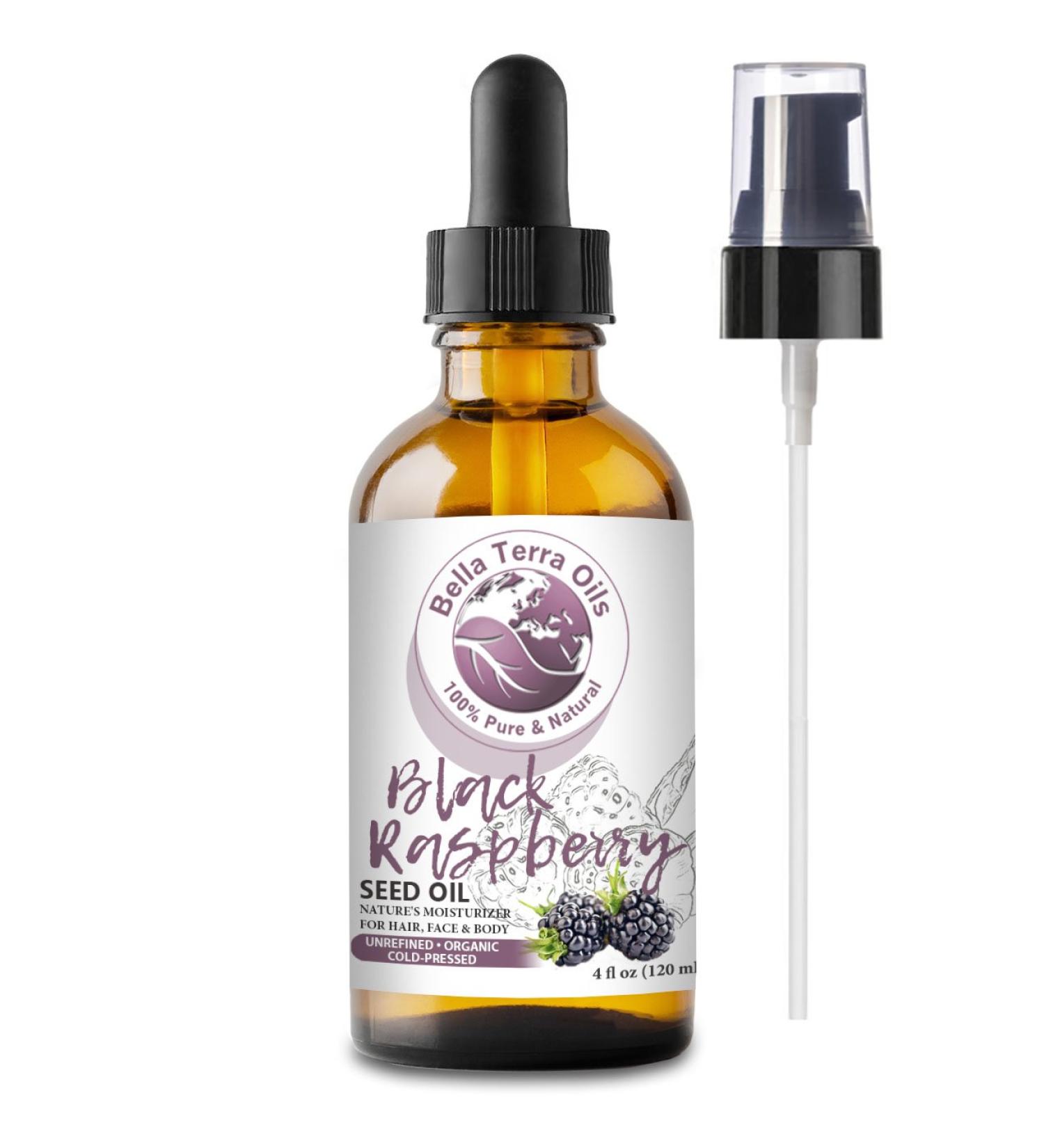 Organic Black Raspberry Seed Carrier Oil 4oz - Cold-Pressed, Unrefined, Chemical-Free - Bella Terra Oils | Antioxidant-Rich Natural Skin and Hair Moisturizer - Buy Online on SooperMarket.com
