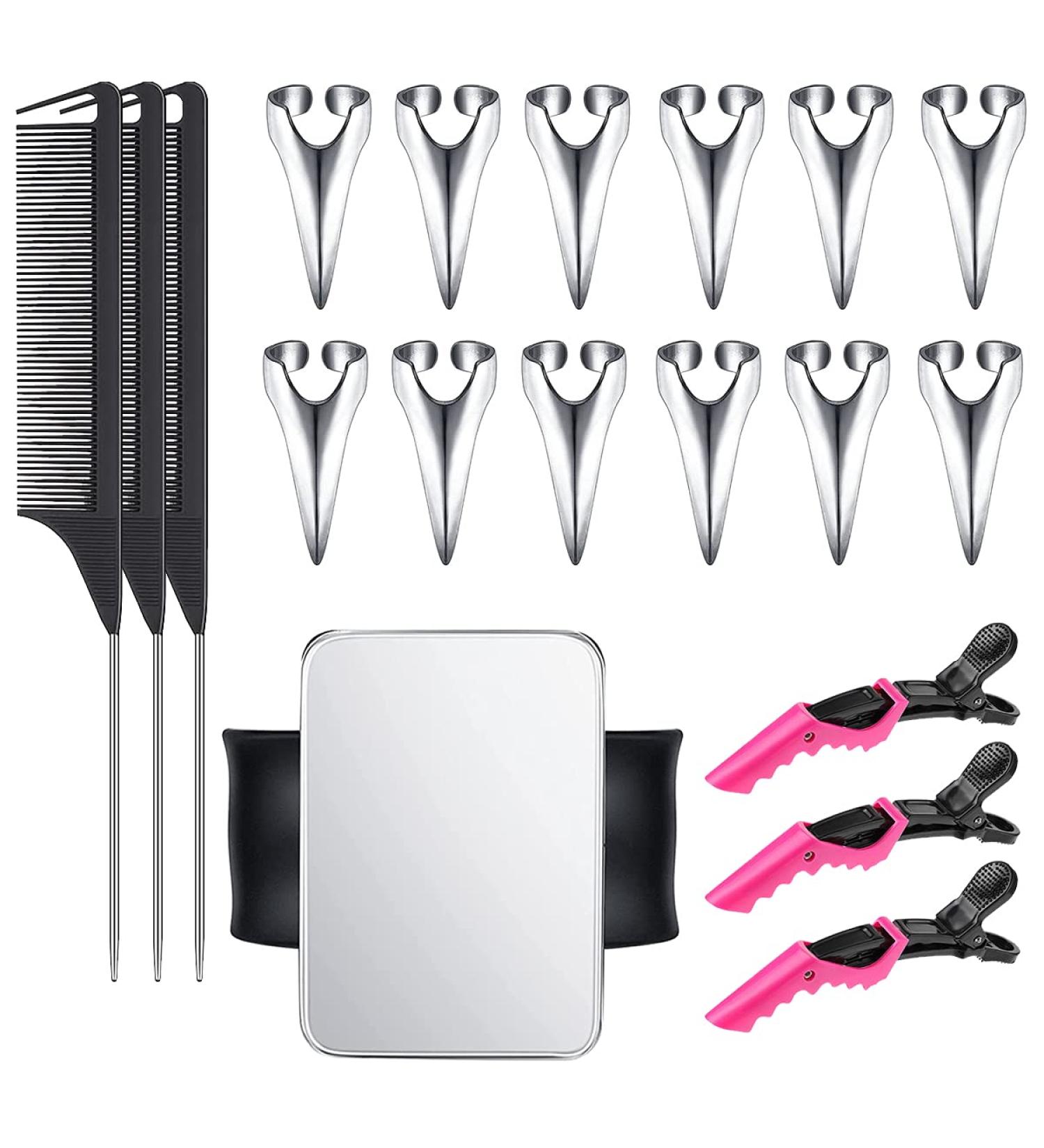 Silver Hair Selecting Ring & Steel Pin Rat Tail Combs Set with Magnetic Wrist Tool - Salon Braiding & Curling Kit - Buy Online on SooperMarket.com