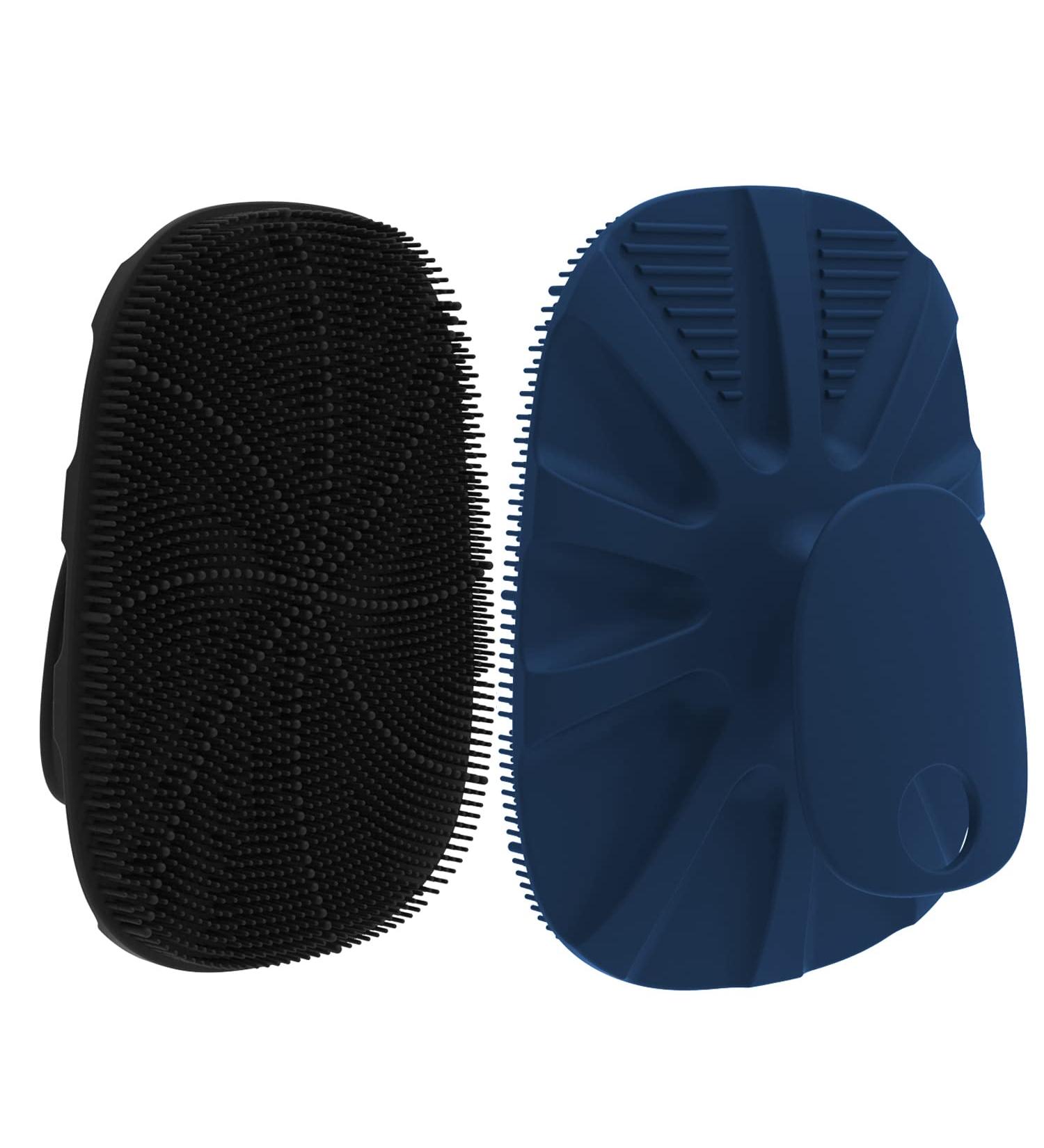 HieerBus Silicone Body Scrubber 2 Pack for Nourishing Shower Bath, Exfoliating & Cleansing - No-Slip Handle, Easy to Clean, More Hygienic - Black+Dark Blue - Buy Online on SooperMarket.com