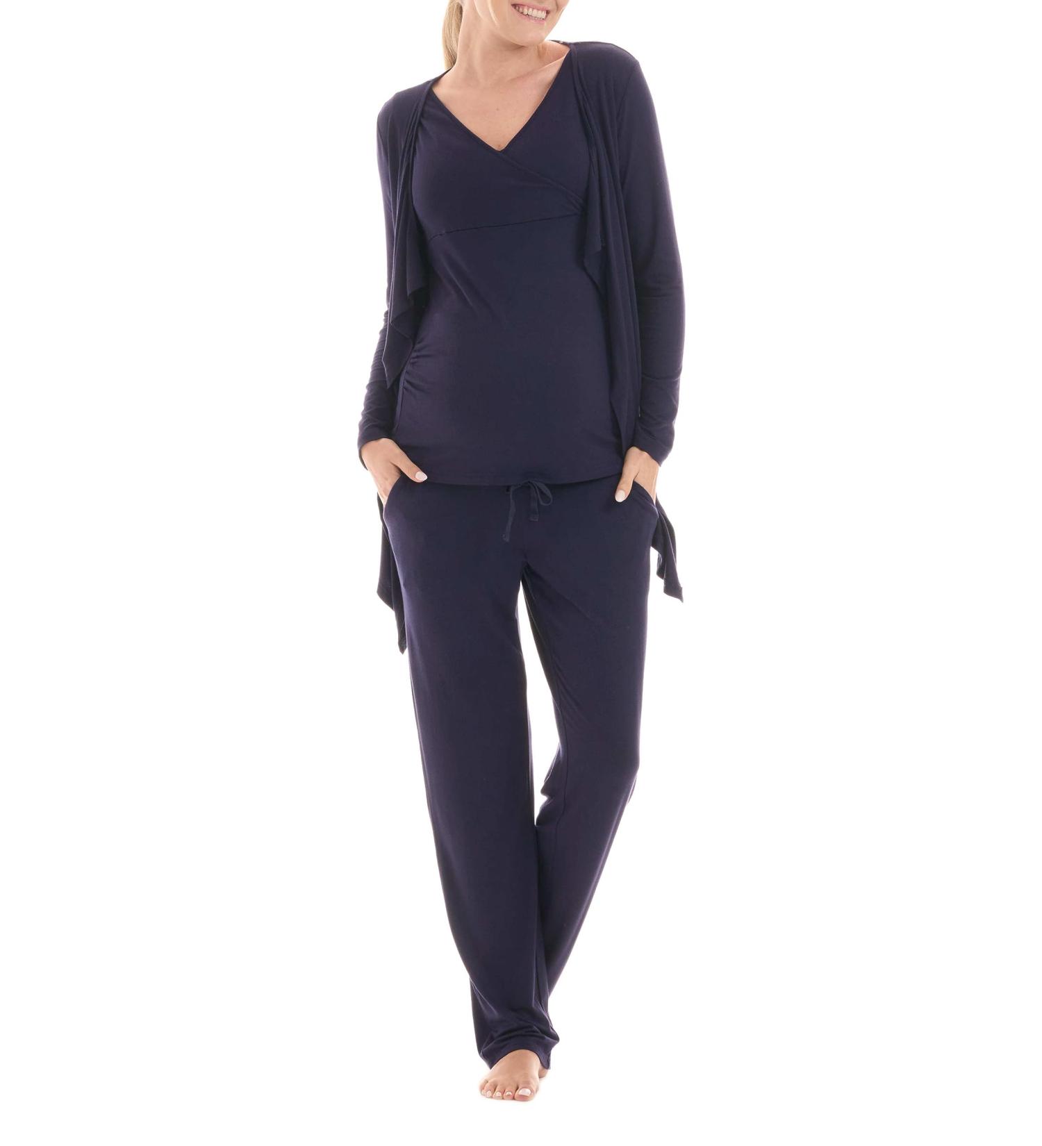 Herzmutter Maternity Homewear Set - Three Piece Nursing Pyjamas - Pregnancy Wellness Set - Dark Blue - 8100 L - Buy Online on SooperMarket.com