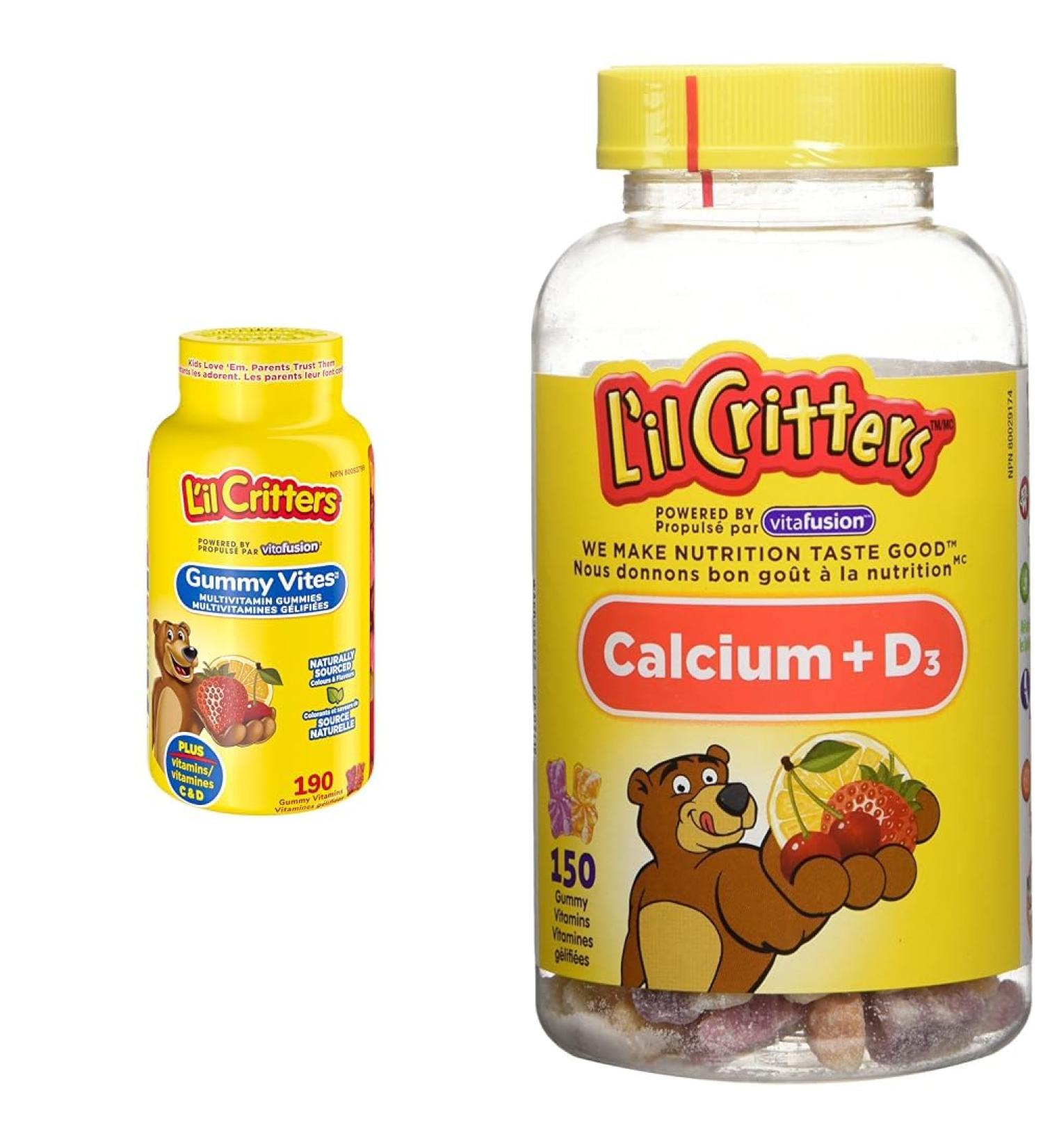 L'il Critters GummyVites Kids Complete Multivitamin Gummies 11 Essential Nutrients 5 Delicious Flavours 190 Count & Calcium + D Kids Vitamin Gummies 3 Delicious Flavors 150 Count - Buy Online on SooperMarket.com