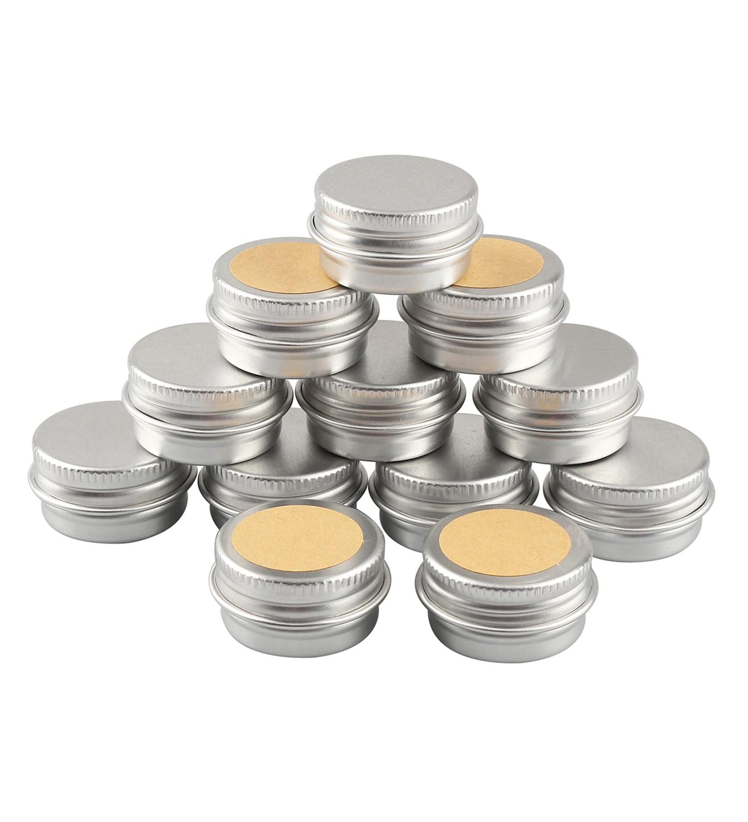 Basic Packing 12pcs 5ml Silver Empty Round Aluminum Screw Cap Containers - Aluminum Dose Boxes for Cosmetics - 20mm Stickers Included - Buy Online on SooperMarket.com