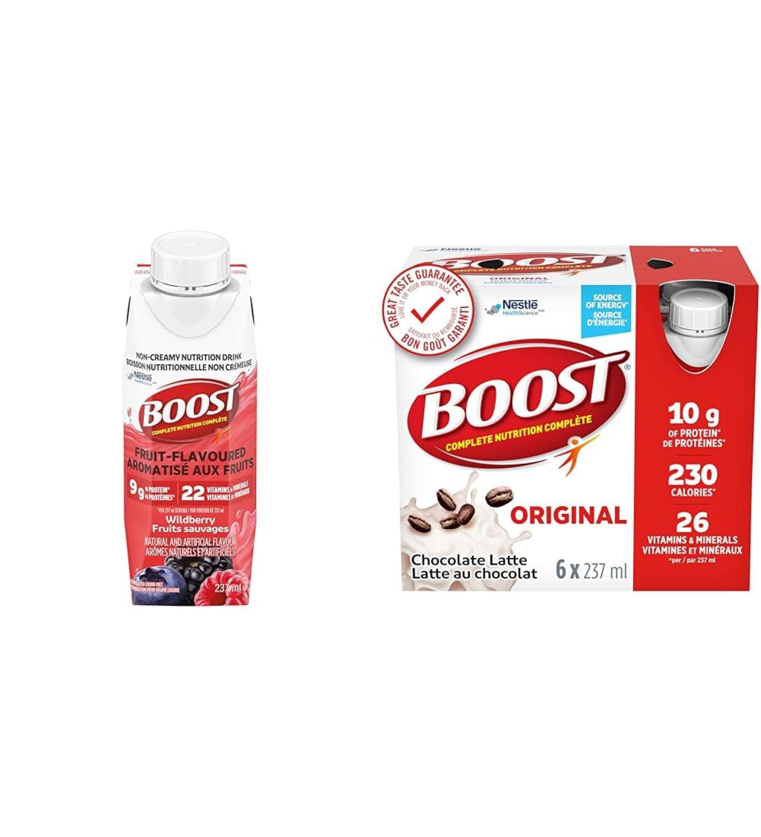 Boost Fruit Flavoured Drink Wild Berry 237ml 24 count & Original Meal Replacement Drink Choc Latte 6x237ml Case Pack of 4 Packaging May Vary - Buy Online on SooperMarket.com
