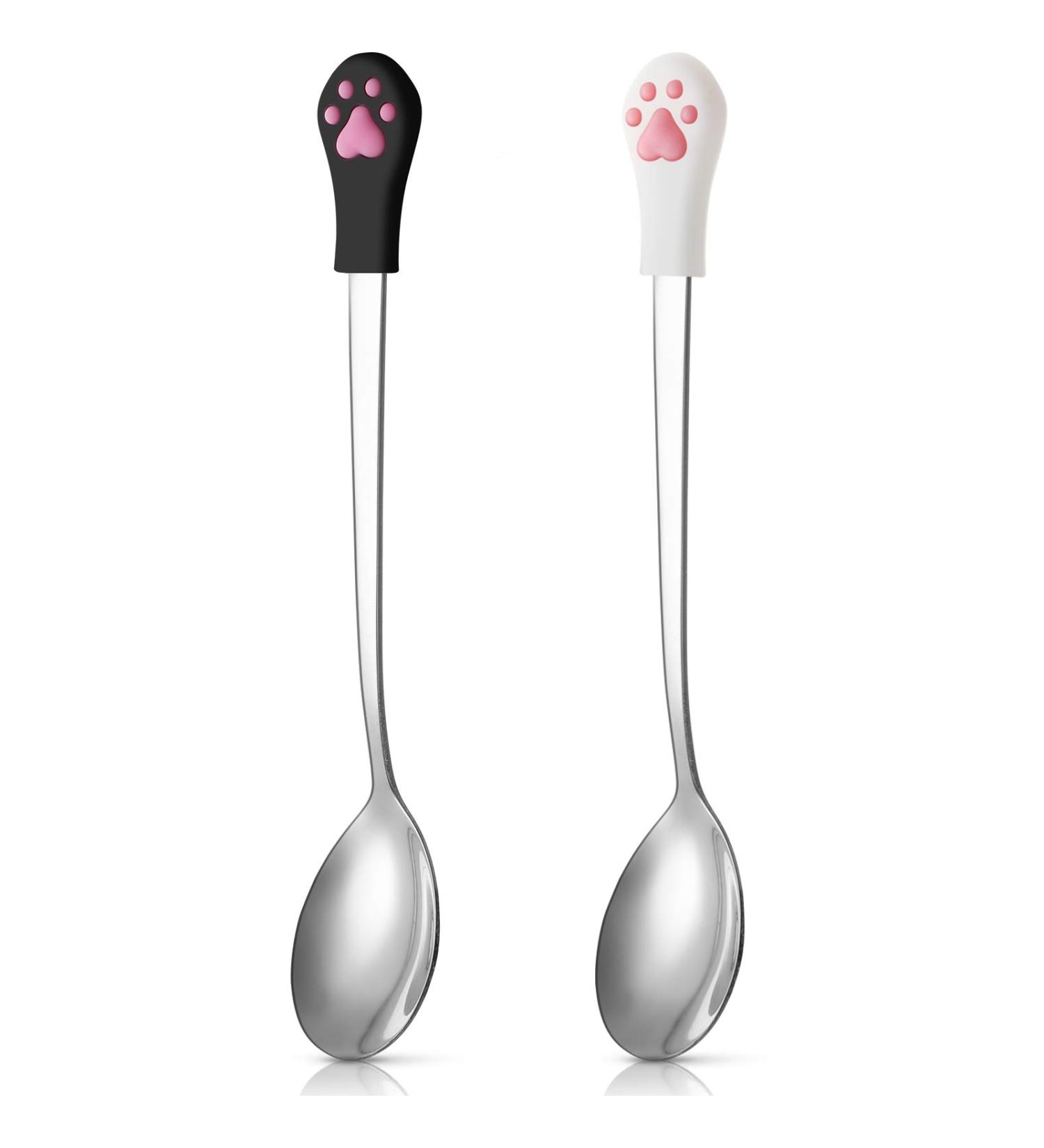 2 Pc Stainless Steel Pet Can Spoons - White & Black Cat Claw Spoon for Dog and Cat Food Cans - Buy Online on SooperMarket.com