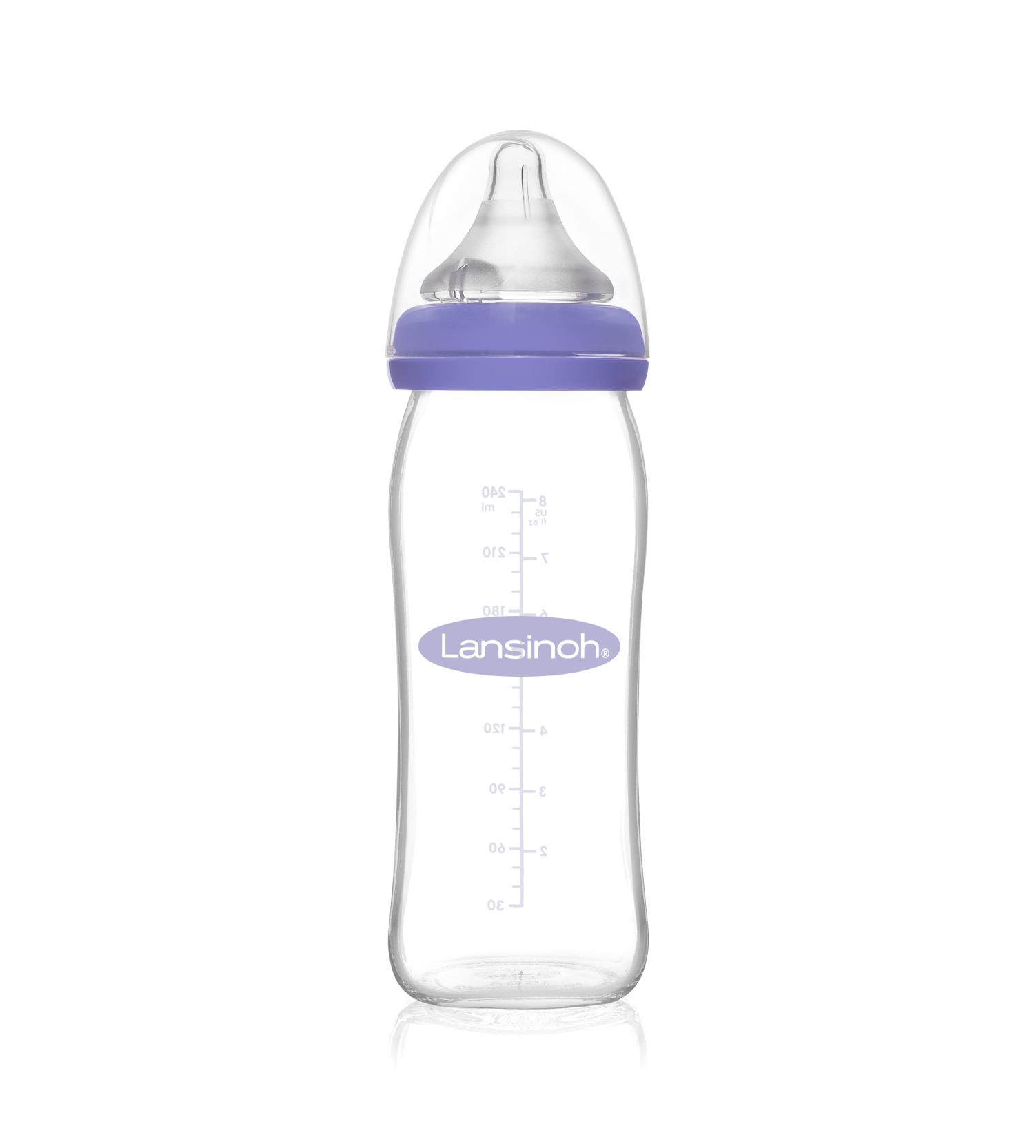 Lansinoh Glass Baby Bottle with NaturalWave Teat Size M - 240 ml | Durable Safe & BPA-Free - Best for Baby Feeding - Buy Online on SooperMarket.com