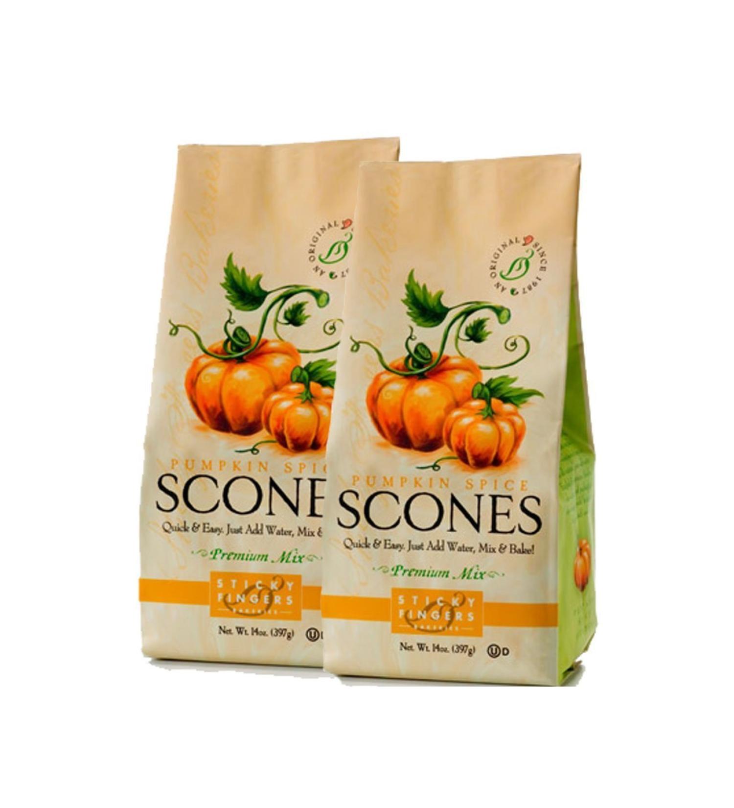 Sticky Fingers Scone Mix (Pack of 2) 15 Ounce Bags  All Natural Scone Baking Mix (Pumpkin Spice)