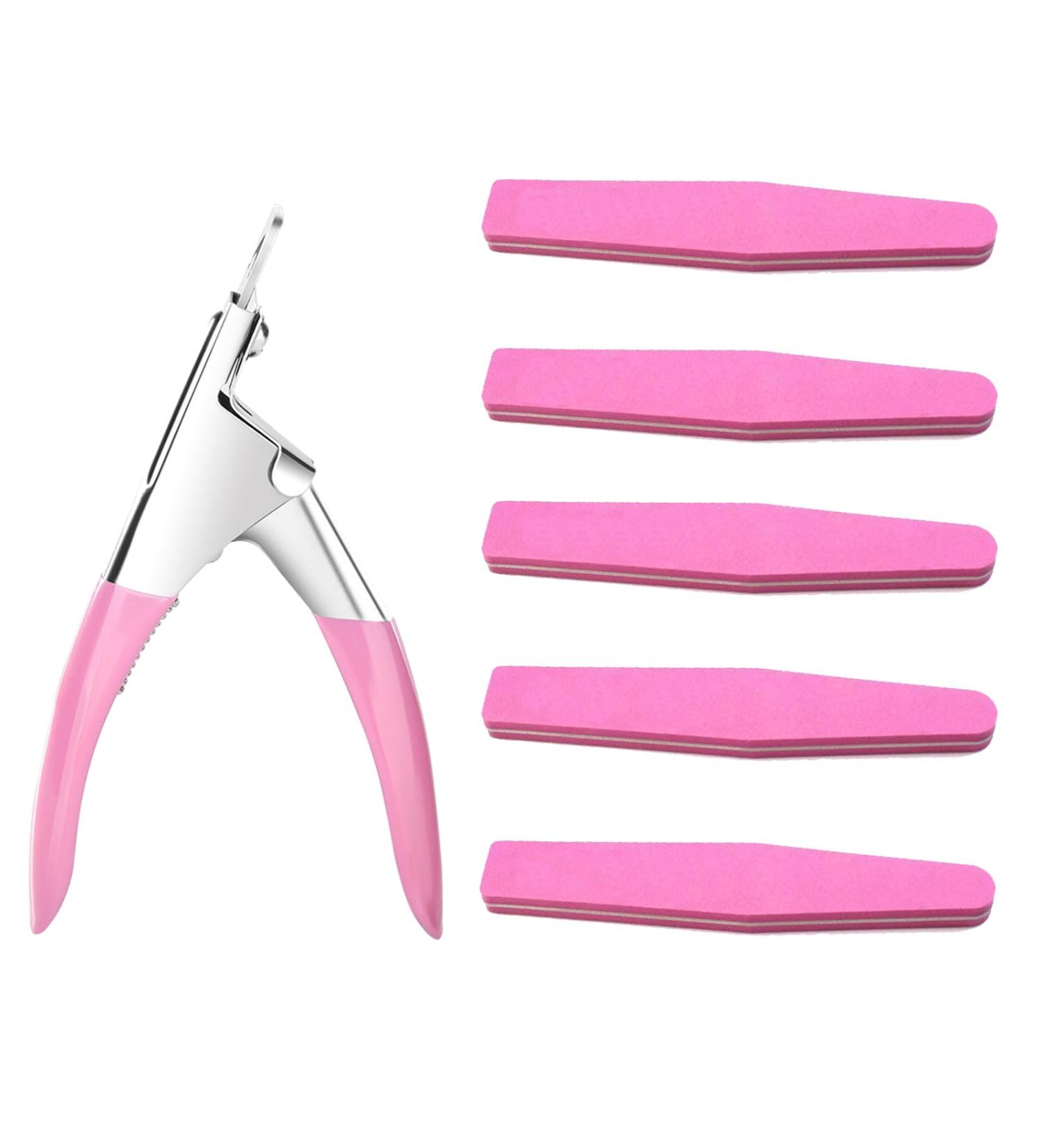 DHWEKU Stainless Steel False Nail Clippers Professional Nail Cutter Clippers Capsules Nail Clippers for False Nails and Gel Nails with 5 Diamond Shaped Sponge Rubbing Strips (Pink) - Buy Online on SooperMarket.com