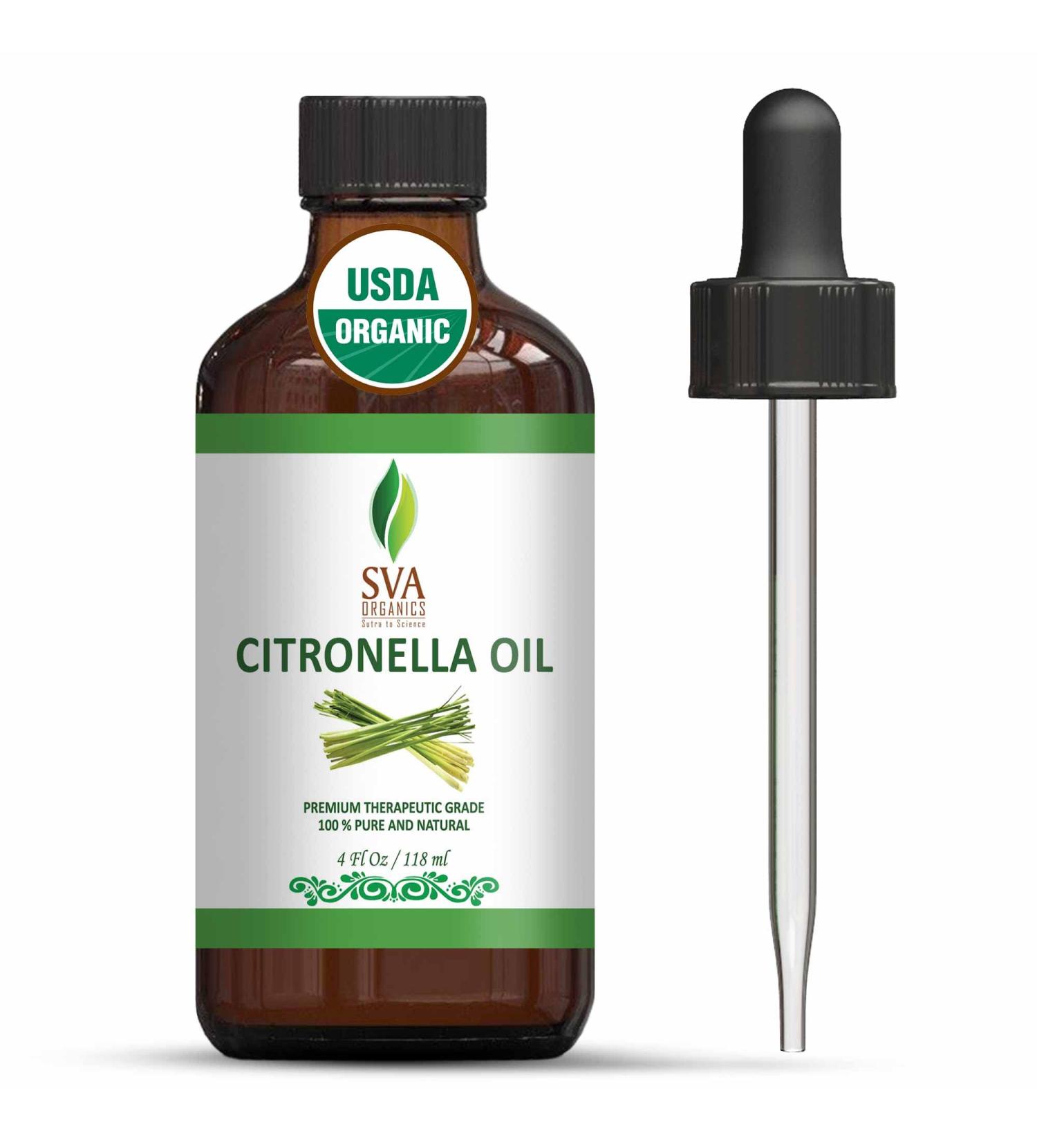 SVA Organics Citronella Essential Oil USDA Organic 4 Oz - Pure & Natural Therapeutic Grade Oil for Skin, Body, Diffuser & Candle Making - Buy Online on SooperMarket.com