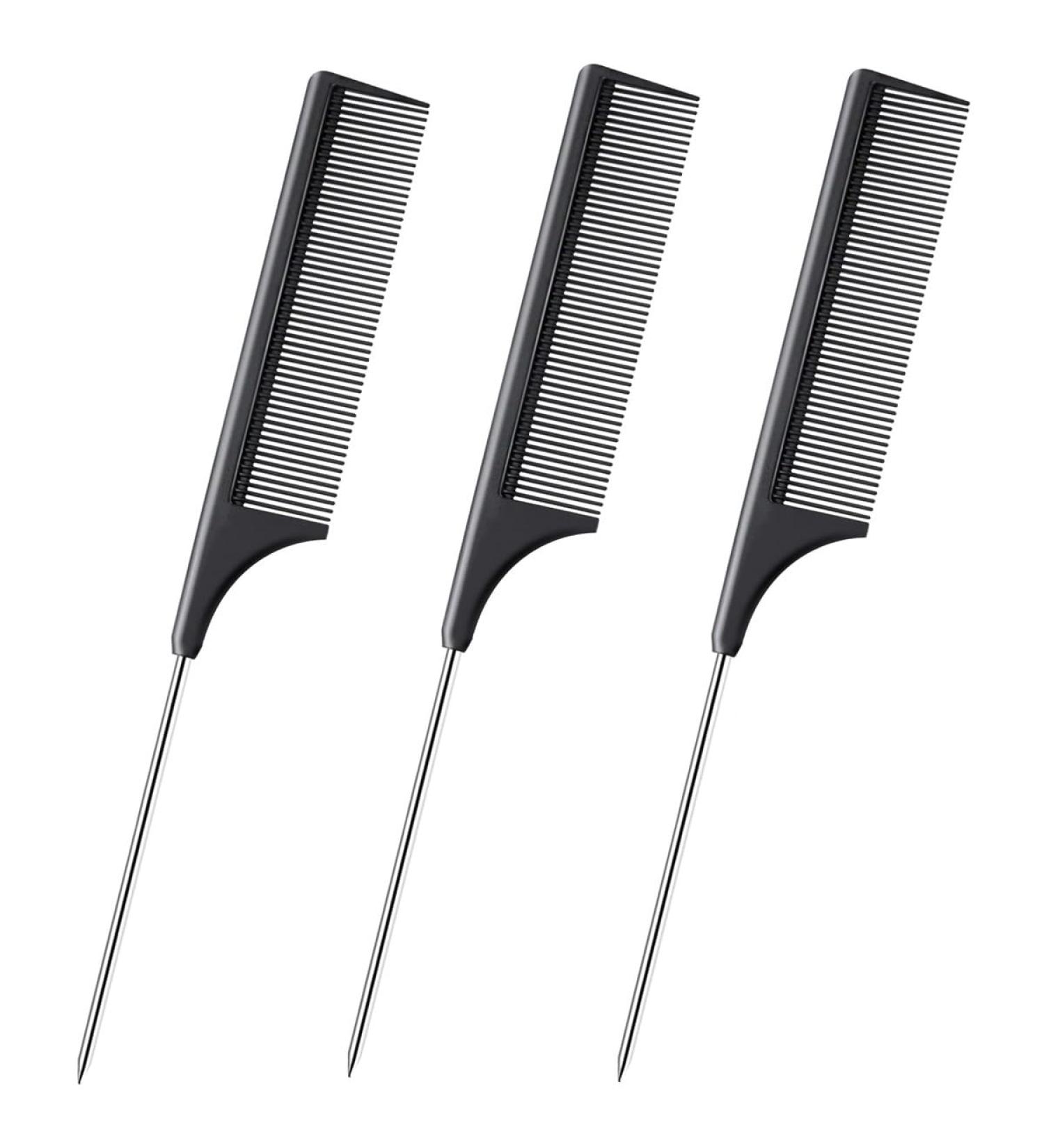 Dazisen Anti-Static Tail Combs Set - Fine Tooth Salon Barber Hairdressing Comb with Stainless Steel Handle for Men and Women - Black (Pack of 3) - Buy Online on SooperMarket.com