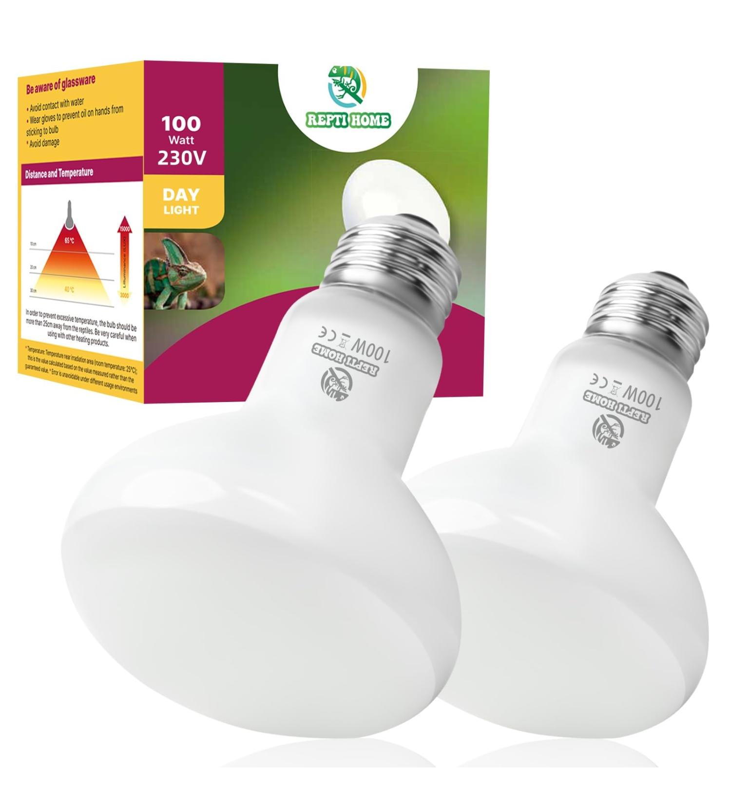 REPTI HOME Reptile Heat Lamp Bulbs 2 Pack 100W Heat Lamp for Reptiles E27 Basking Light Bulb for Vivarium Turtle Lizard Tortoise Bearded Dragon Puppy Chick - Buy Online on SooperMarket.com