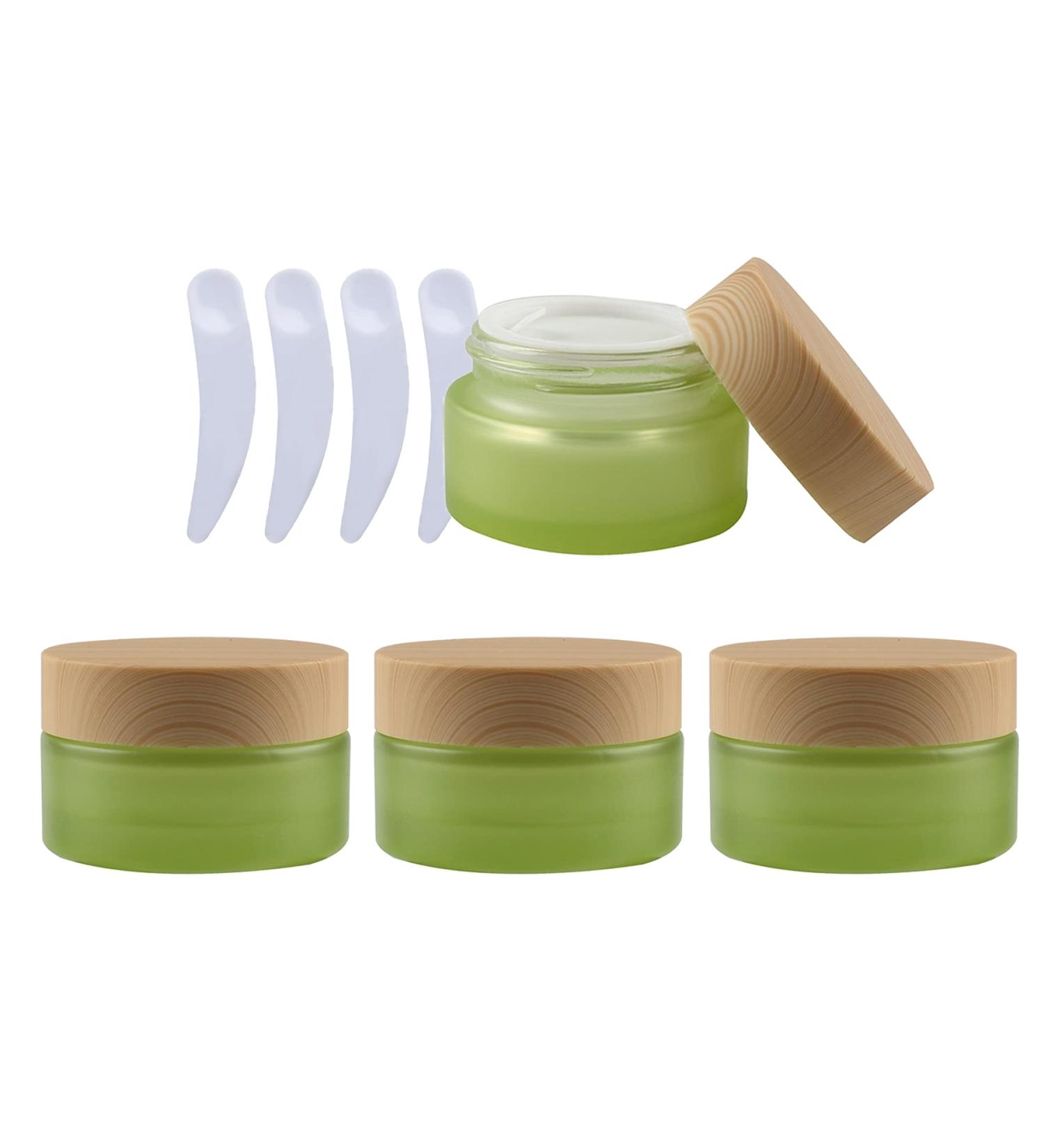 Zeoabsy 4-Piece 30ml Matt Green Glass Cremedose Set - Screw Lid Ointment Pots for Cosmetics Gels & Creams - Ships Internationally - Buy Online on SooperMarket.com