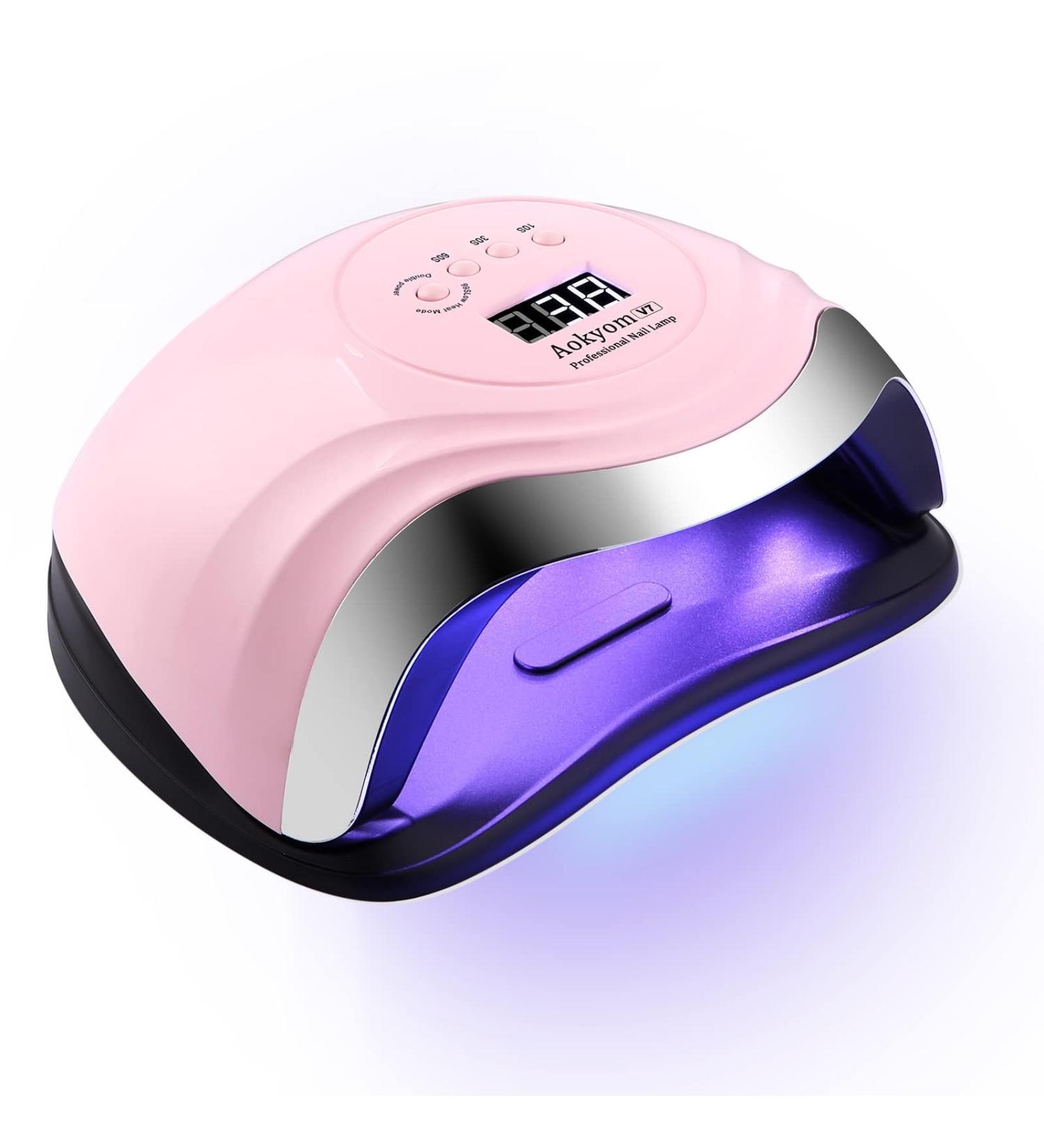 168W Aokyom UV LED Nail Dryer Lamp - Smart Sensor LCD Timer & Versatile for All Gel Nail Polish - Silver Pink - Buy Online on SooperMarket.com