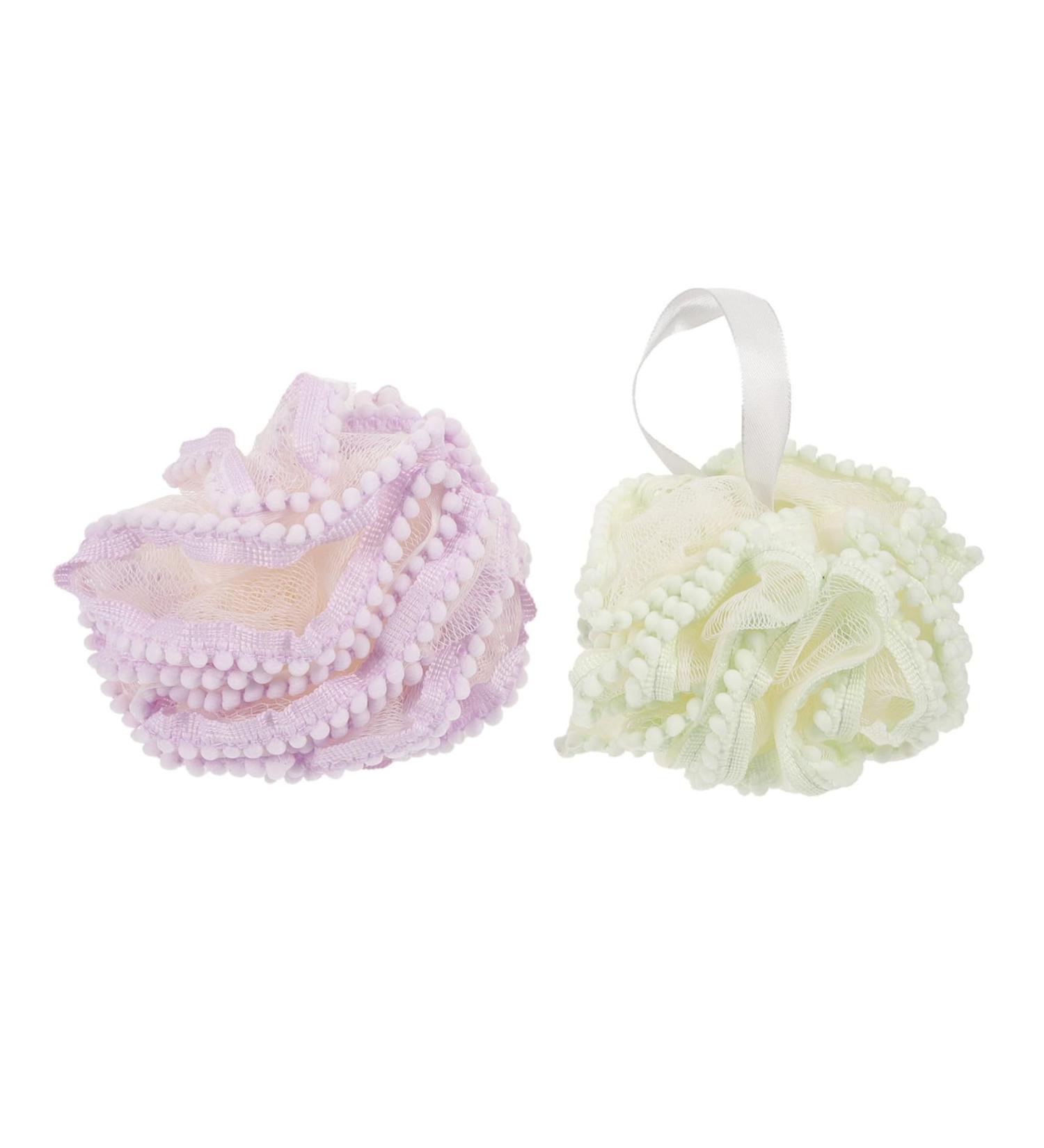 2pcs Flower Bath Ball & Loofah Set - Exfoliating Scrubber for Rich Foaming Bath | Travel-Friendly Body Cleanser - Buy Online on SooperMarket.com