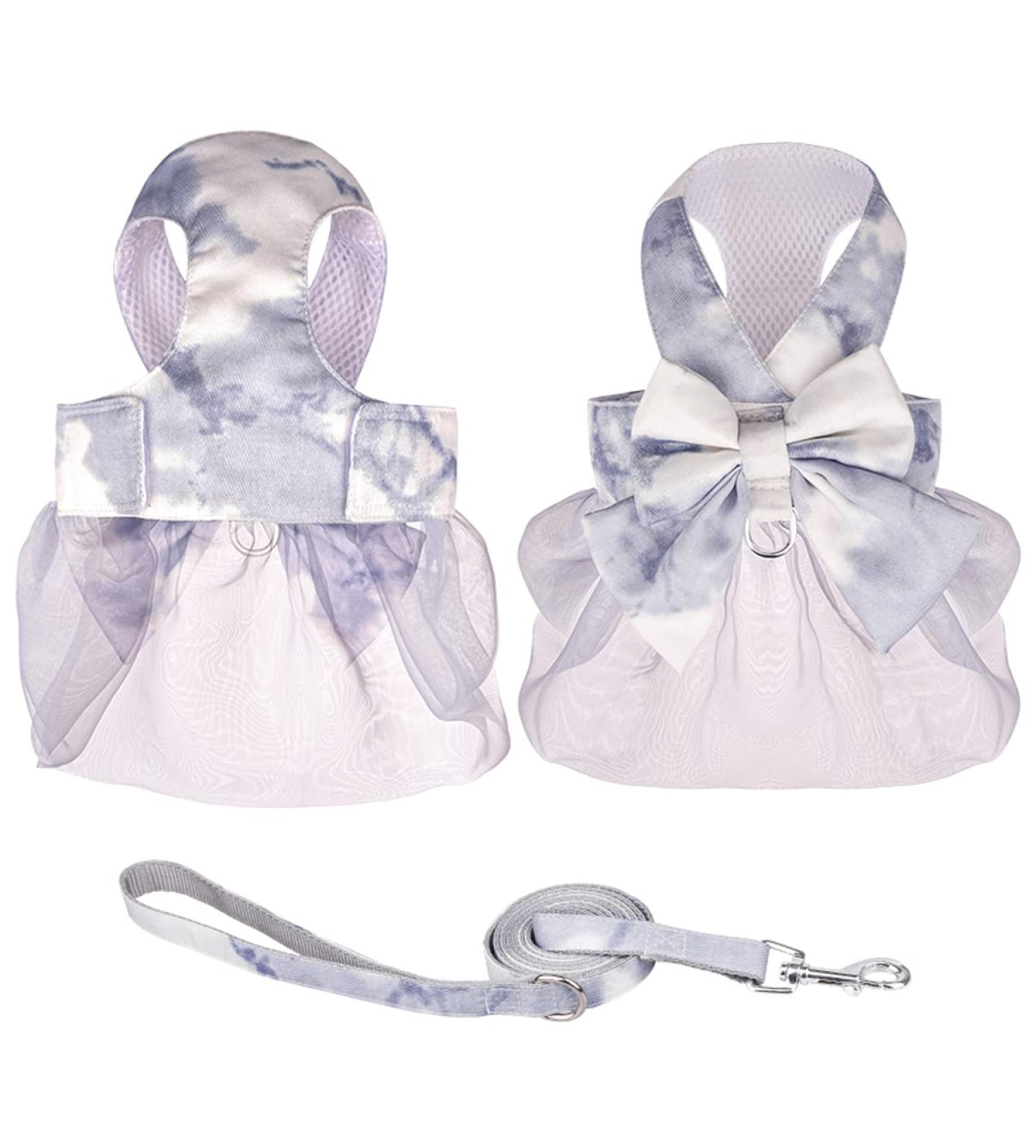 Dog Harness Dress with Leash Set Princess Dog Tutu Skirt for Small Dogs Girl Cute Bow Puppy Dresses Pet Clothes Doggie Outfits Apparel (XS Grey) XS Grey - Buy Online on SooperMarket.com