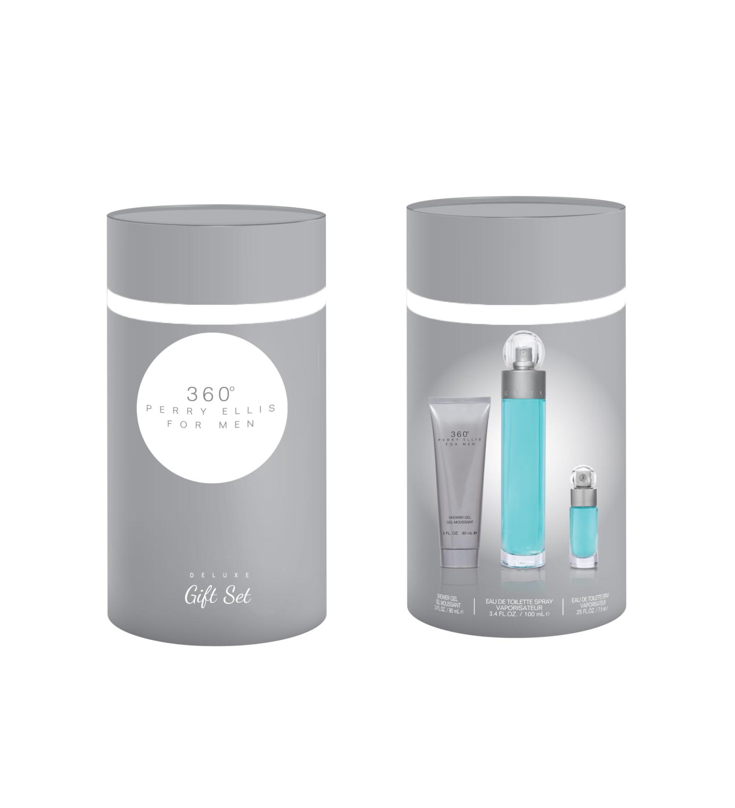 Perry Ellis 360 3-Piece Gift Set - Men's Cologne - 3.4 fl oz EDT 3 oz Shower Gel .25 fl oz EDT mini travel spray - fresh woody citrus aquatic long-lasting gift idea - Buy Online on SooperMarket.com