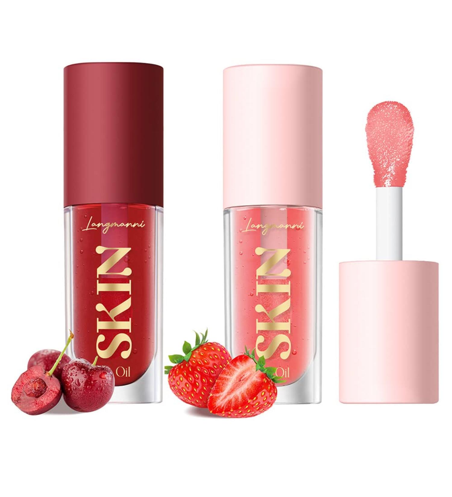 2Pack Hydrating Lip Glow Oil - Plumping Lip Tint, Glossy Balm Set - Strawberry + Cherry - Buy Online on SooperMarket.com
