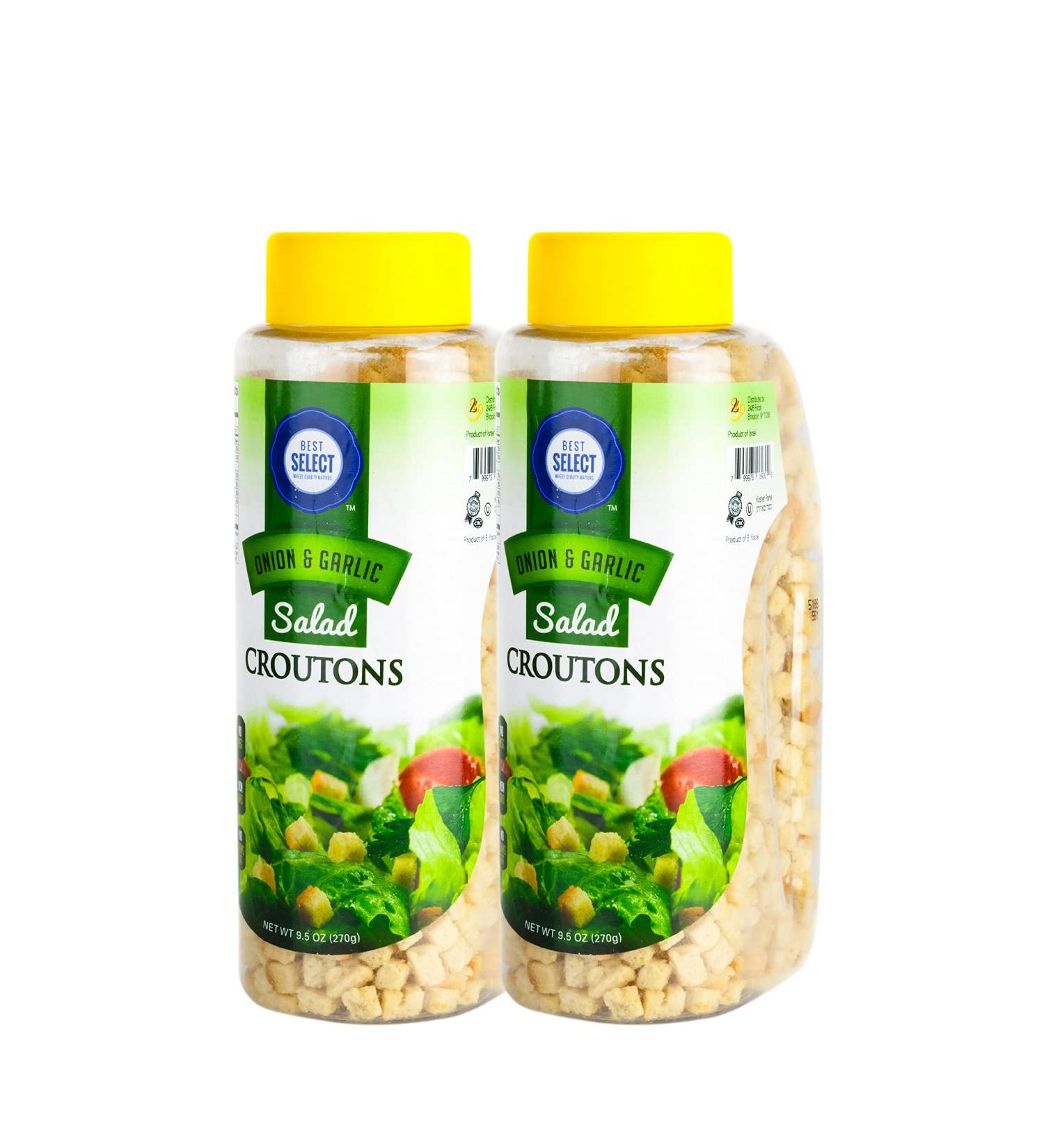 Crunchy Onion Garlic Mini Croutons for Soups and Salads - 2 Pack - 15 oz Each - Kosher Non Dairy - Resealable Container - Buy Online on SooperMarket.com