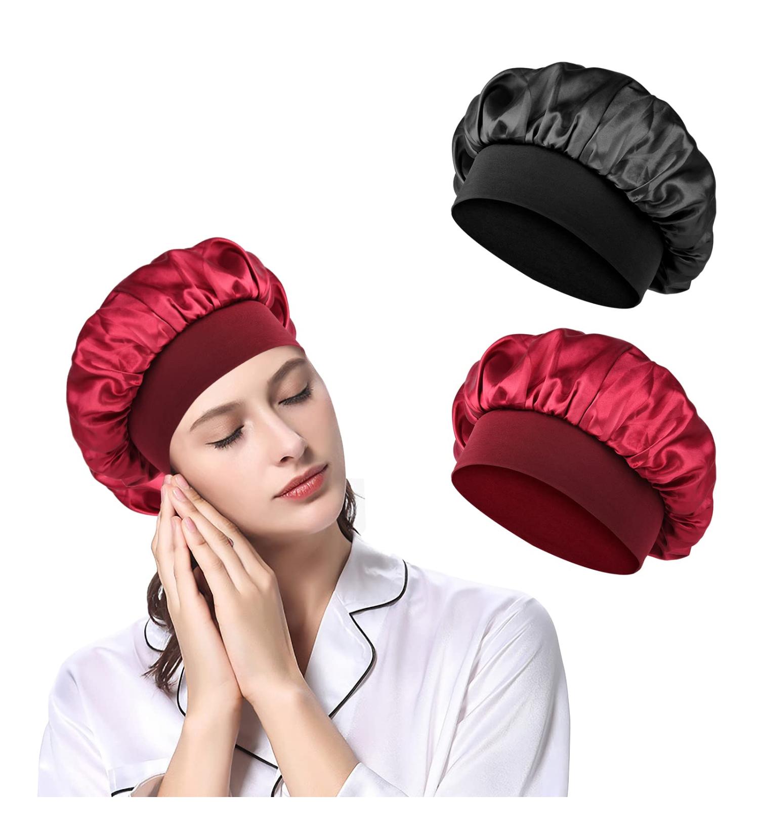 URAQT Satin Sleep Cap 2 Pack - Large Night Head Cover for Women - Soft & Comfortable Sleep Bonnet - Breathable Hair Cap for Long Curly Hair - Best for Night Sleep - Buy Online on SooperMarket.com