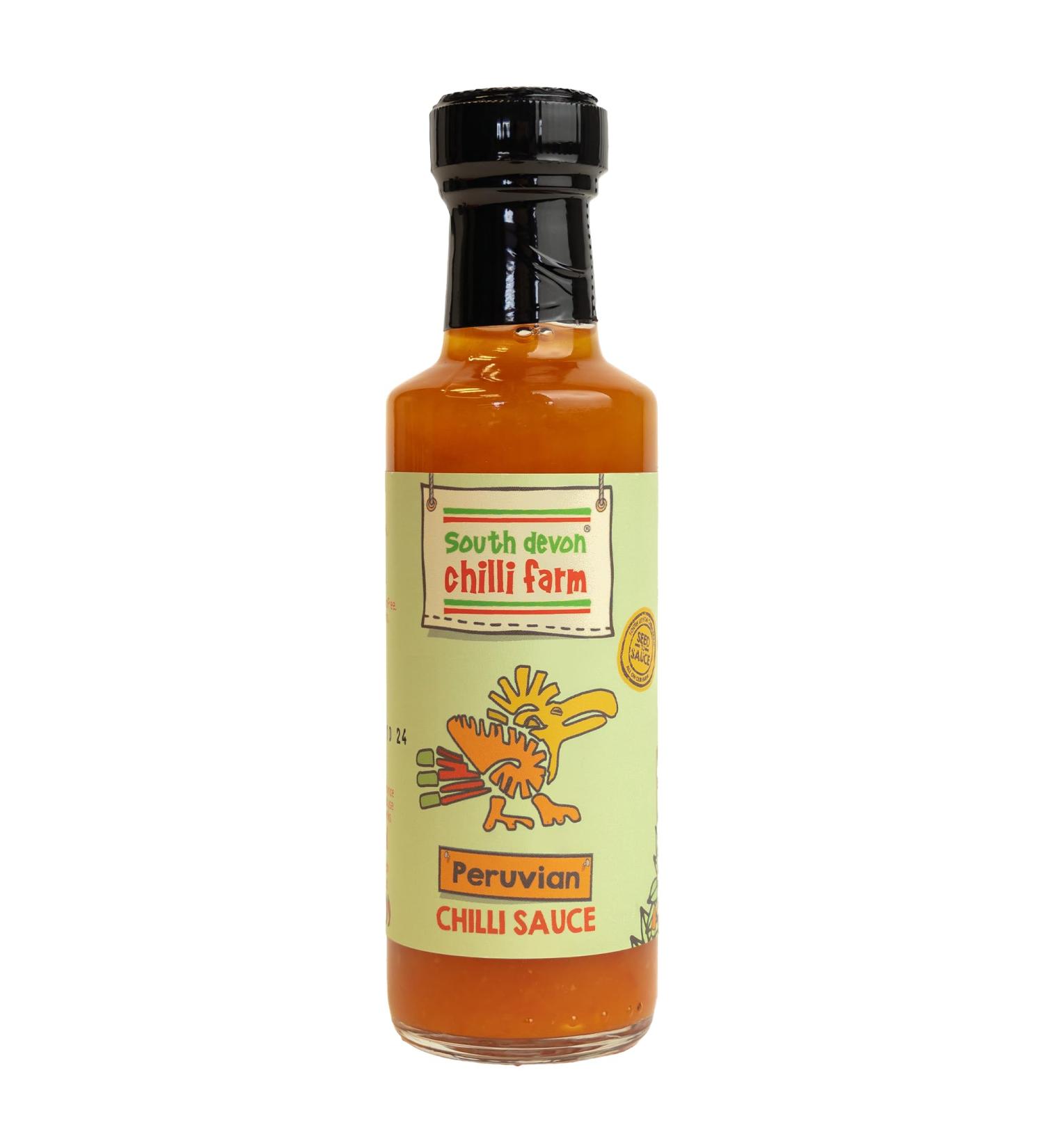 South Devon Chilli Farm Peruvian Chilli Sauce | Aji Red Chillies | Lemony Flavor | Heat Level 6/10 | 4,000-5,000 SHU | 100ml - Buy Online on SooperMarket.com