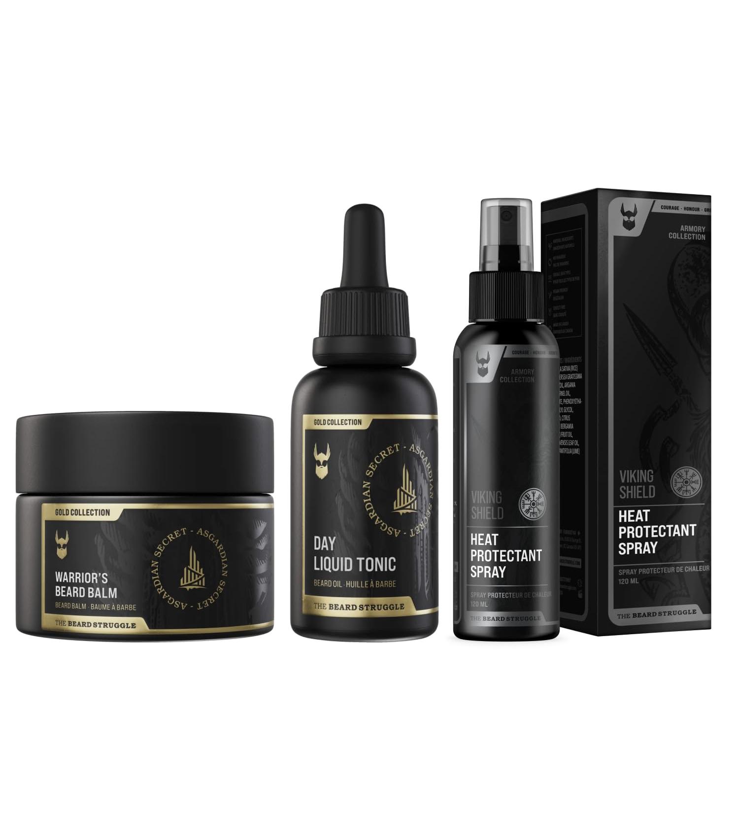 The Beard Struggle Beard & Hair Heat Protectant Spray Warrior s Beard Balm & Day Liquid Tonic Beard Oil Bundle Nourishes & Revitalizes Beard Hair - Gold Collection - Asgardian Secret - Buy Online on SooperMarket.com