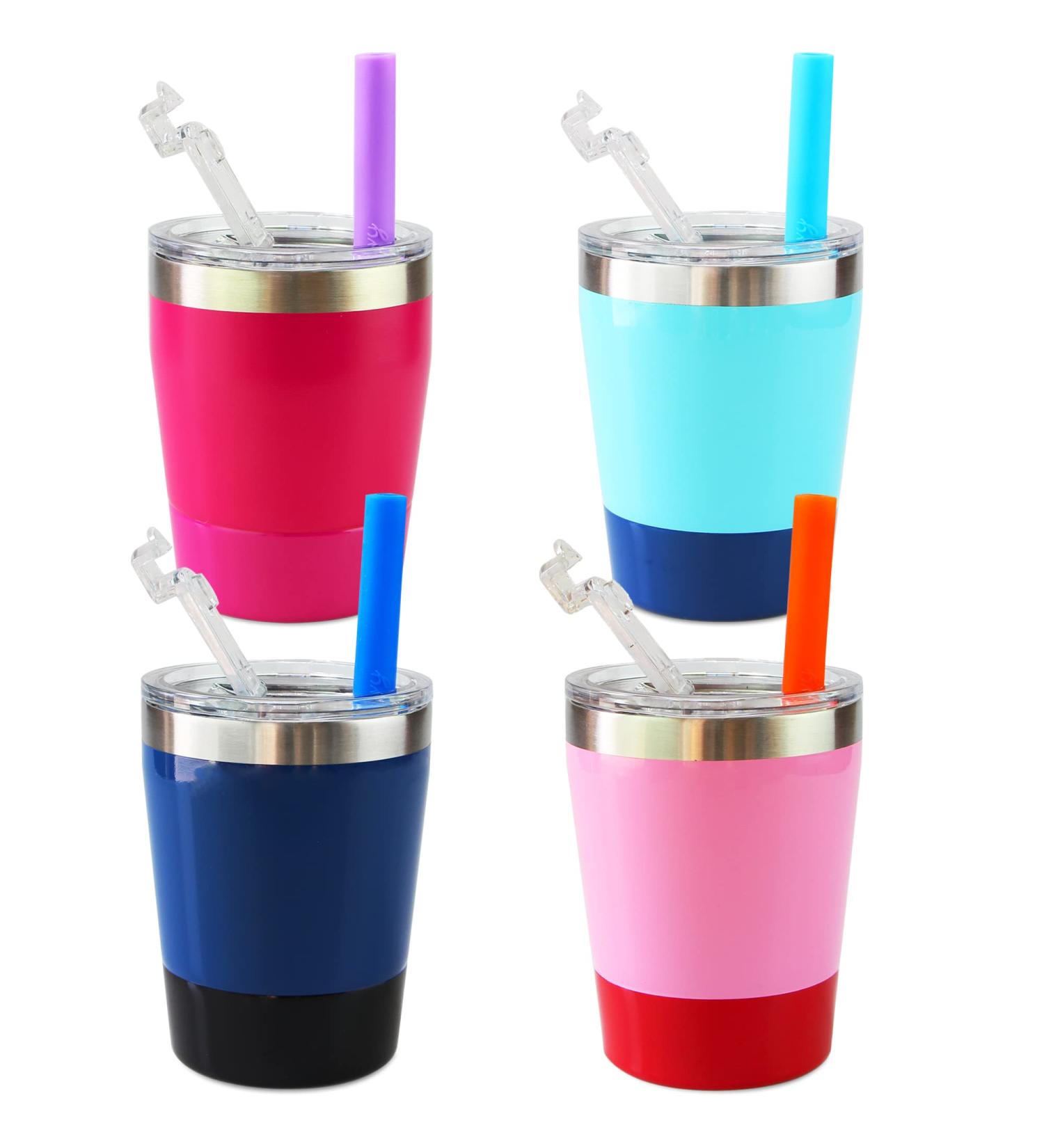 Housavvy 4 Pack 8oz Insulated Stainless Steel Kids Cups with Lids, Straws - BPA Free, Leakproof Toddler Sippy Cups in Navy/Teal/Pink/Rose - Buy Online on SooperMarket.com