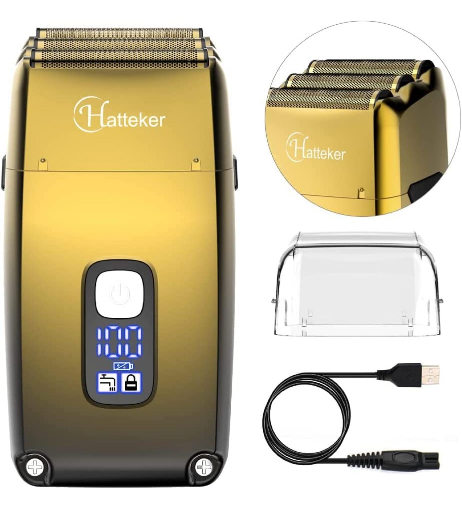 Hatteker Triple Blades Shaver Electric Shaver Razor for Men Close Bald Head Barber Shaver Trimmer Waterproof Wet & Dry Cordless Gold - Buy Online on SooperMarket.com