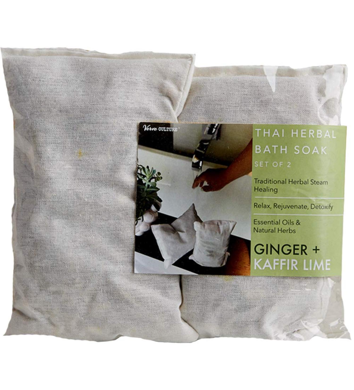 Thai Herbal Bath Soak by Verve CULTURE | Traditional Spa Remedy | Aromatic Ginger + Kaffir Lime Bath Tea Pouch | Promotes Postpartum Recuperation, Relaxation, Muscle Fatigue Relief | Pack of 2