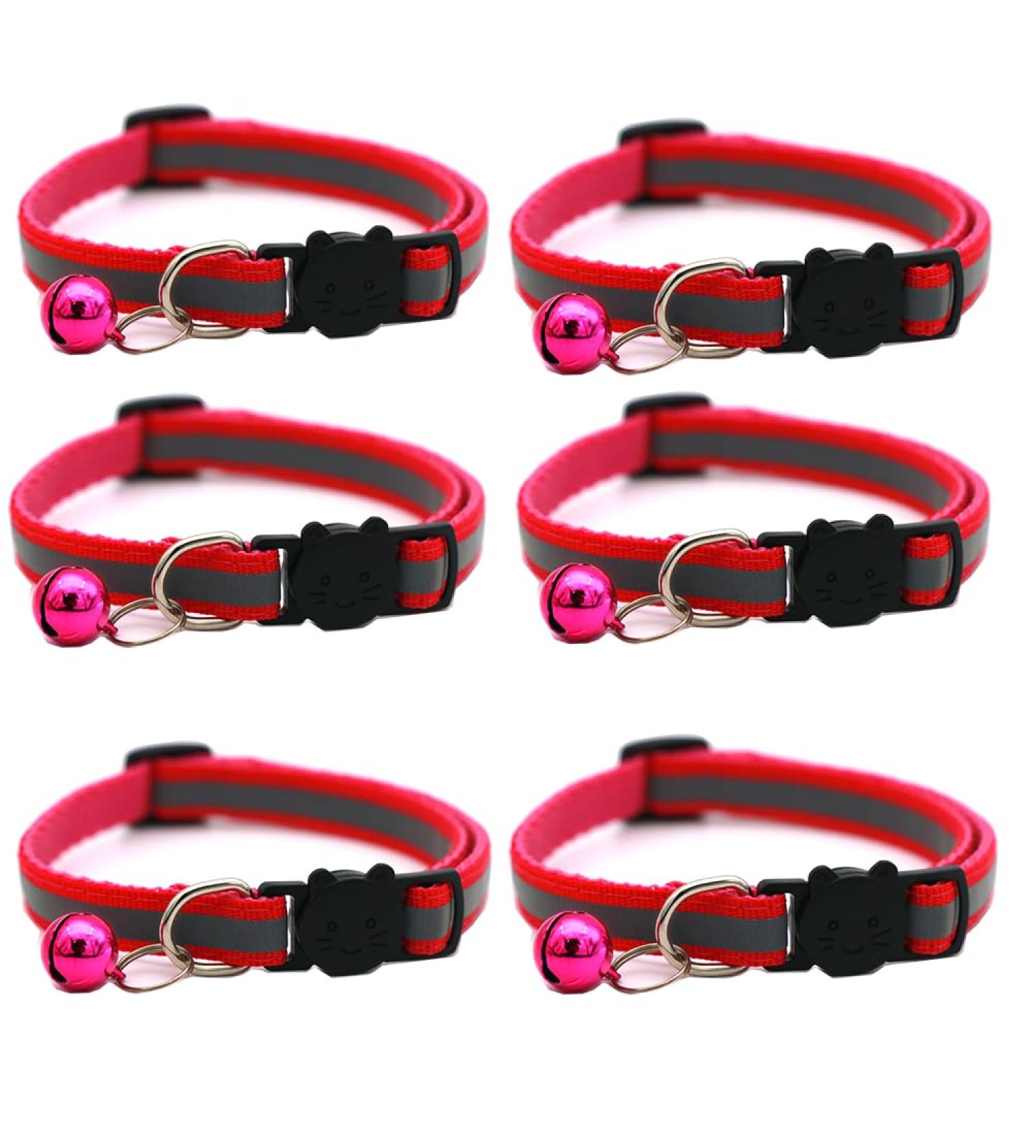 Hepplly 6-Pack Dark Pink Cat Collars - Quick Release Reflective Kitten Collars with Bell | International Shipping - Buy Online on SooperMarket.com