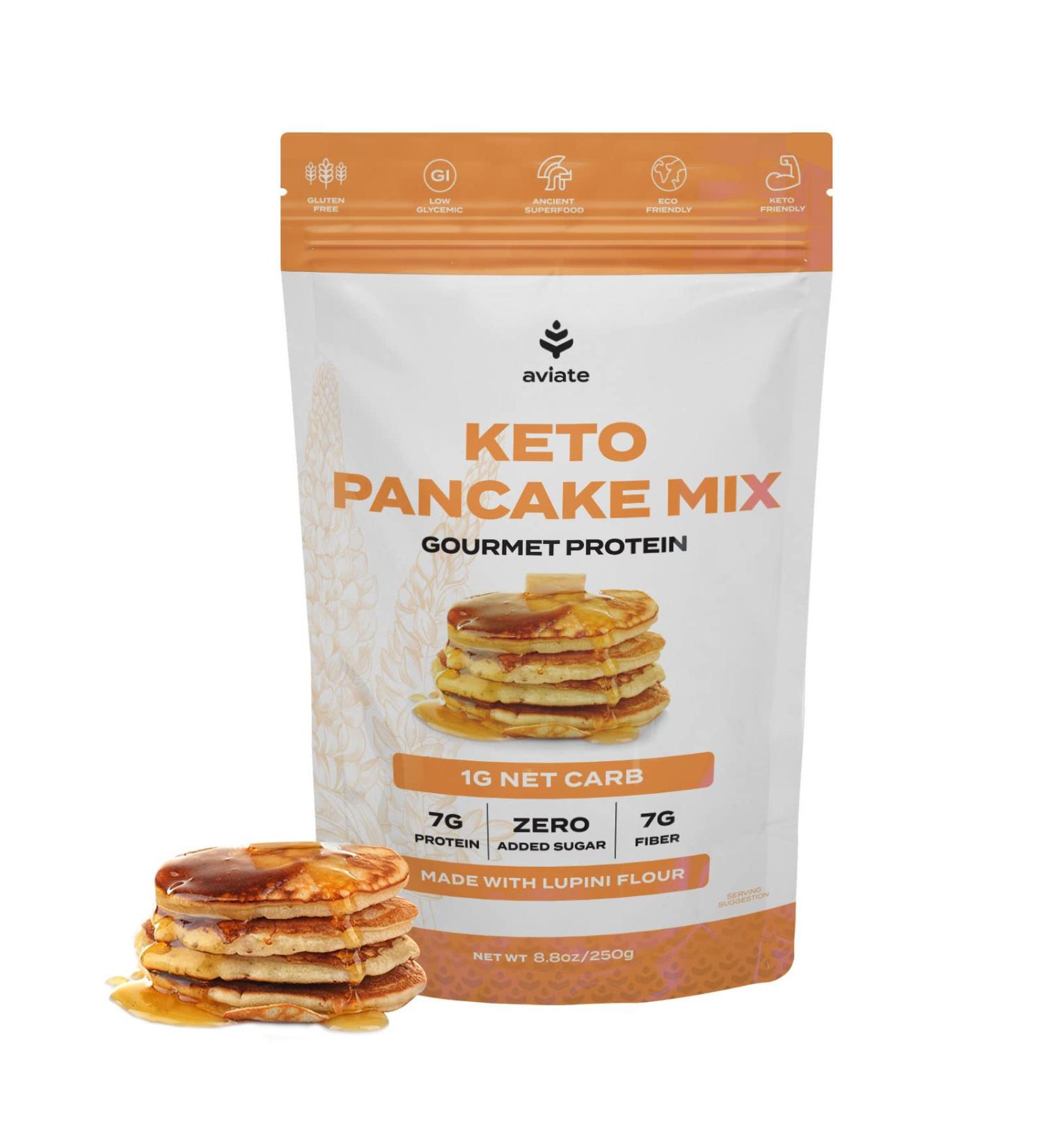 Aviate Keto Pancake & Waffle Mix - Low Carb Lupini Flour - 1g Net Carb - Sugar-Free & Gluten-Free - 8.8 Oz Pack - Delicious Fluffy Breakfast Pancakes - Buy Online on SooperMarket.com