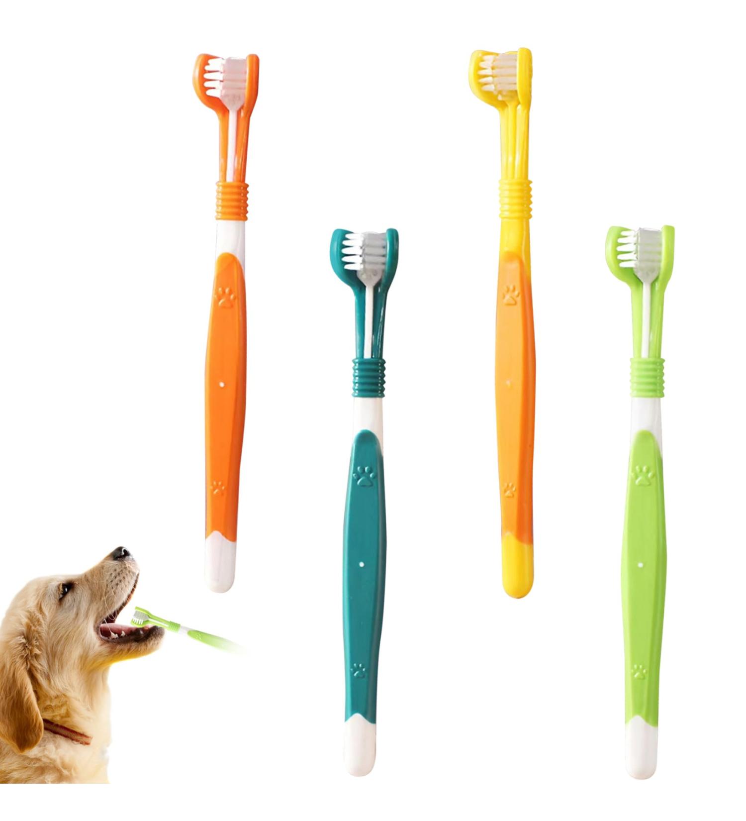 Dog Toothbrush 3 Sided Toothbrush 4PCS Triple Head Dog Toothbrushes for Dogs Dental Care with Soft Bristles Cleaning Brushes with Long Handle for Dog Cat Oral Dental Health - Buy Online on SooperMarket.com