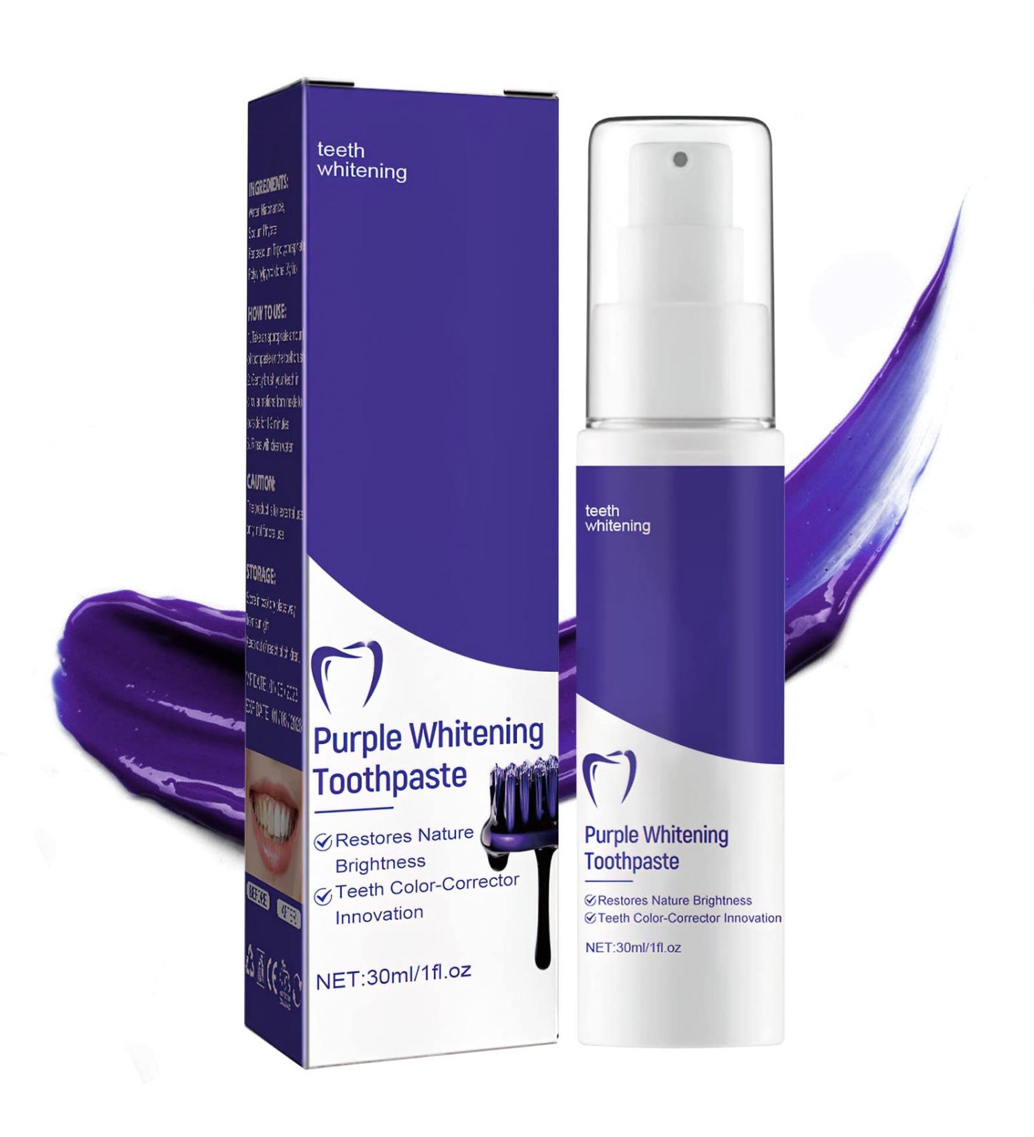 Purple Teeth Whitening Toothpaste for Adults - Stain Removal & Colour Corrector - Gentle Formula - 30ml - Buy Online on SooperMarket.com