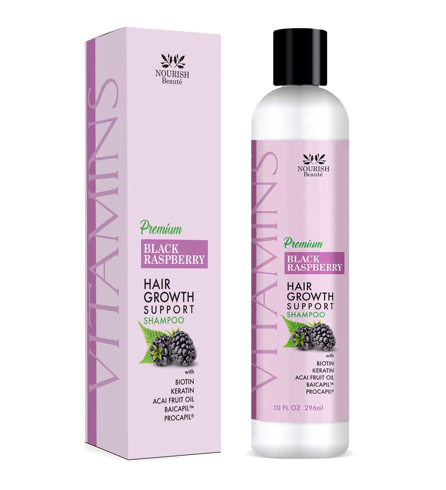 Nourish Beaute Hair Loss Shampoo for Hair Regrowth, Volume & Thickening - Biotin, DHT Blockers & Antioxidants - Men & Women - 10 oz Black Raspberry Shampoo - Buy Online on SooperMarket.com