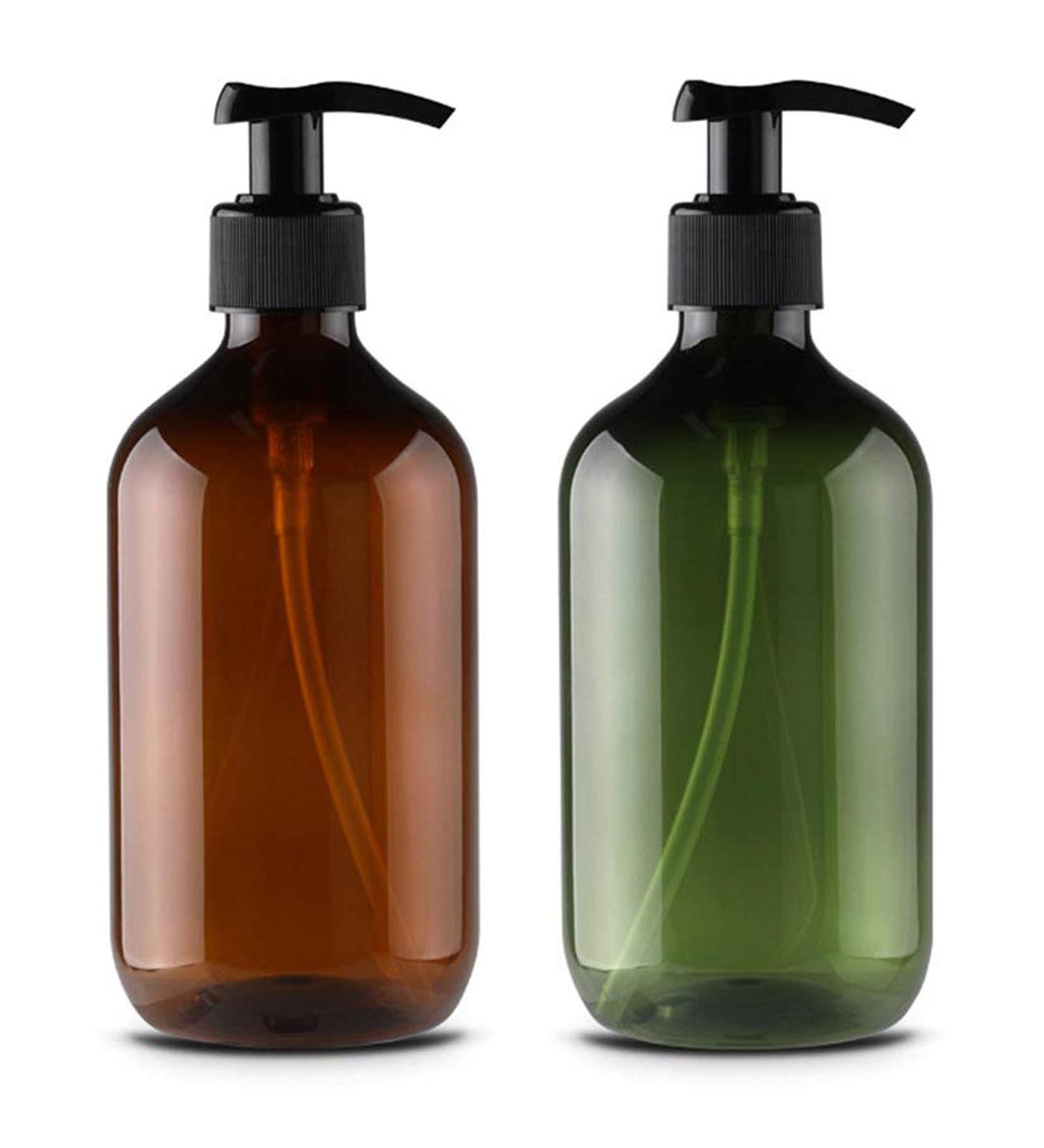 Alledomain 2PCS 500ml/17oz Empty Refillable Plastic Lotion Pump Bottles Shampoo Body Washing Cream Shower Gel Storage Holder Container Toiletries Liquid Dispenser (Brown & Green) - Buy Online on SooperMarket.com