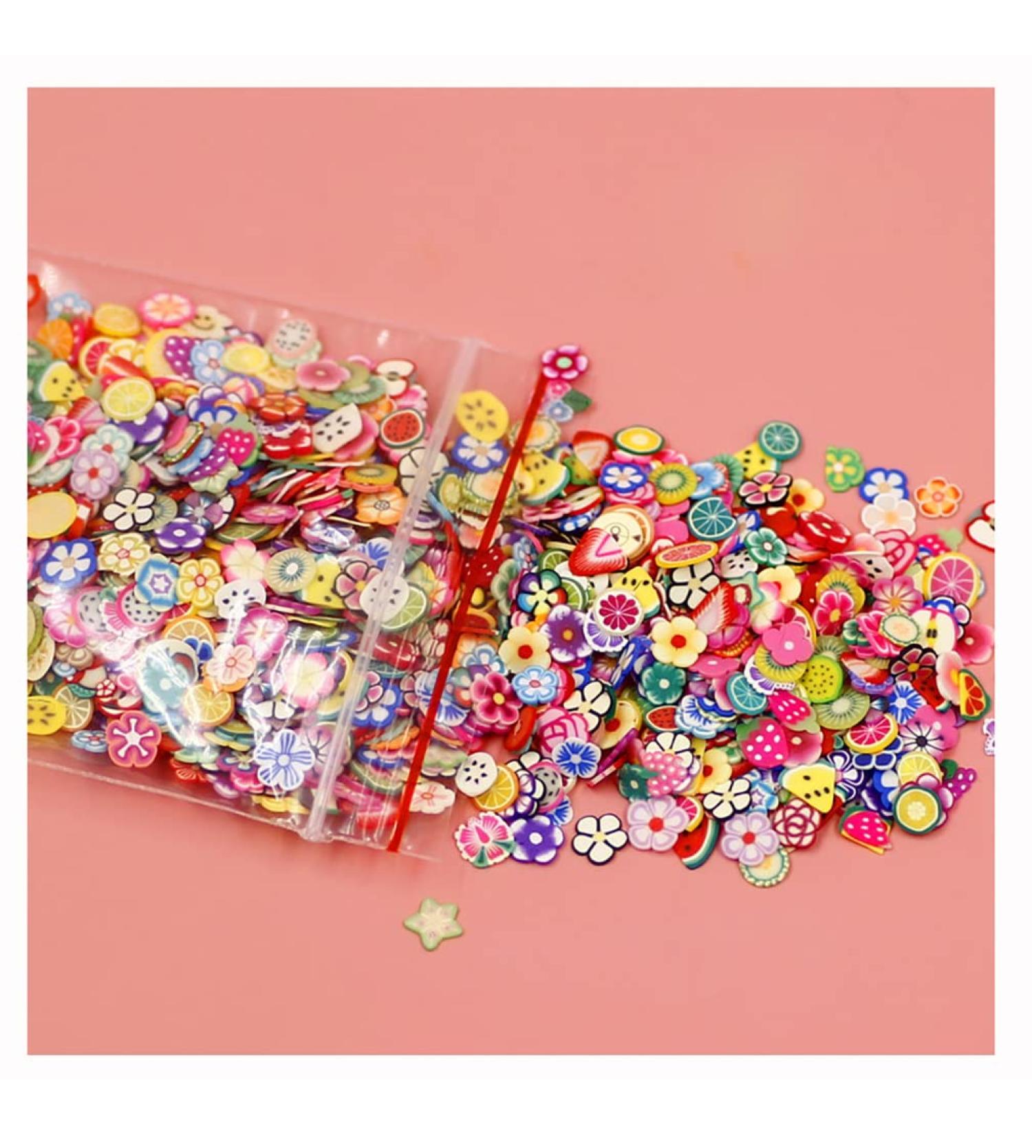 EGURE 1000 pieces 3D nail art polymer clay slices of colorful soft tone pearl nails sticker nail art decoration handicrafts flower + fruit