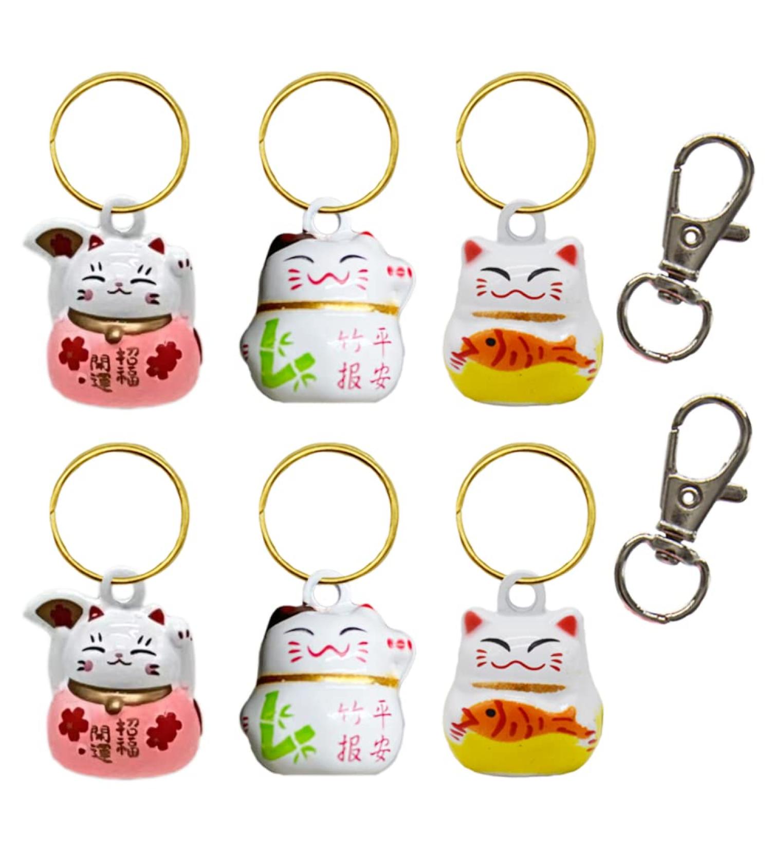 6 Pack Lucky Cat Collar Bells for Potty Training - White, Red, Yellow - Includes Free Clips & Key Rings - Buy Online on SooperMarket.com