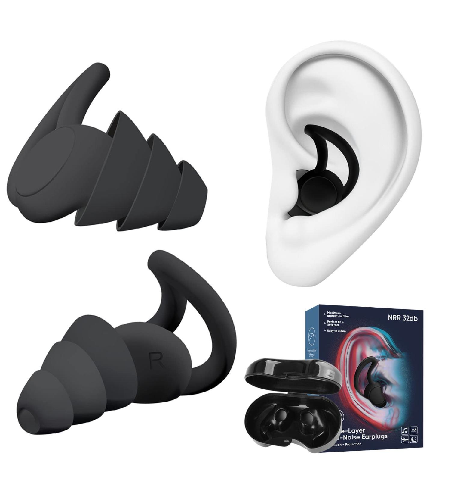 Sleeping Noise Cancelling Ear Plugs - Reusable Silicone, Washable, Hearing Protection for Sleep, Snoring, Work, Travel, Concert, Motorcycle - Black - Buy Online on SooperMarket.com