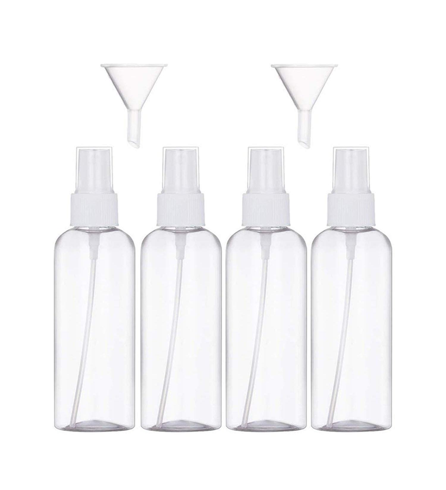 4Pcs 100ml Spray Bottle Empty Plastic Fine Mist Travel Atomiser Set with 2 Funnels & 12 Labels - Clear Refillable & Reusable Bottle Toiletries Liquid Containers for Cosmetic Make-up by JamHooDirect - Buy Online on SooperMarket.com
