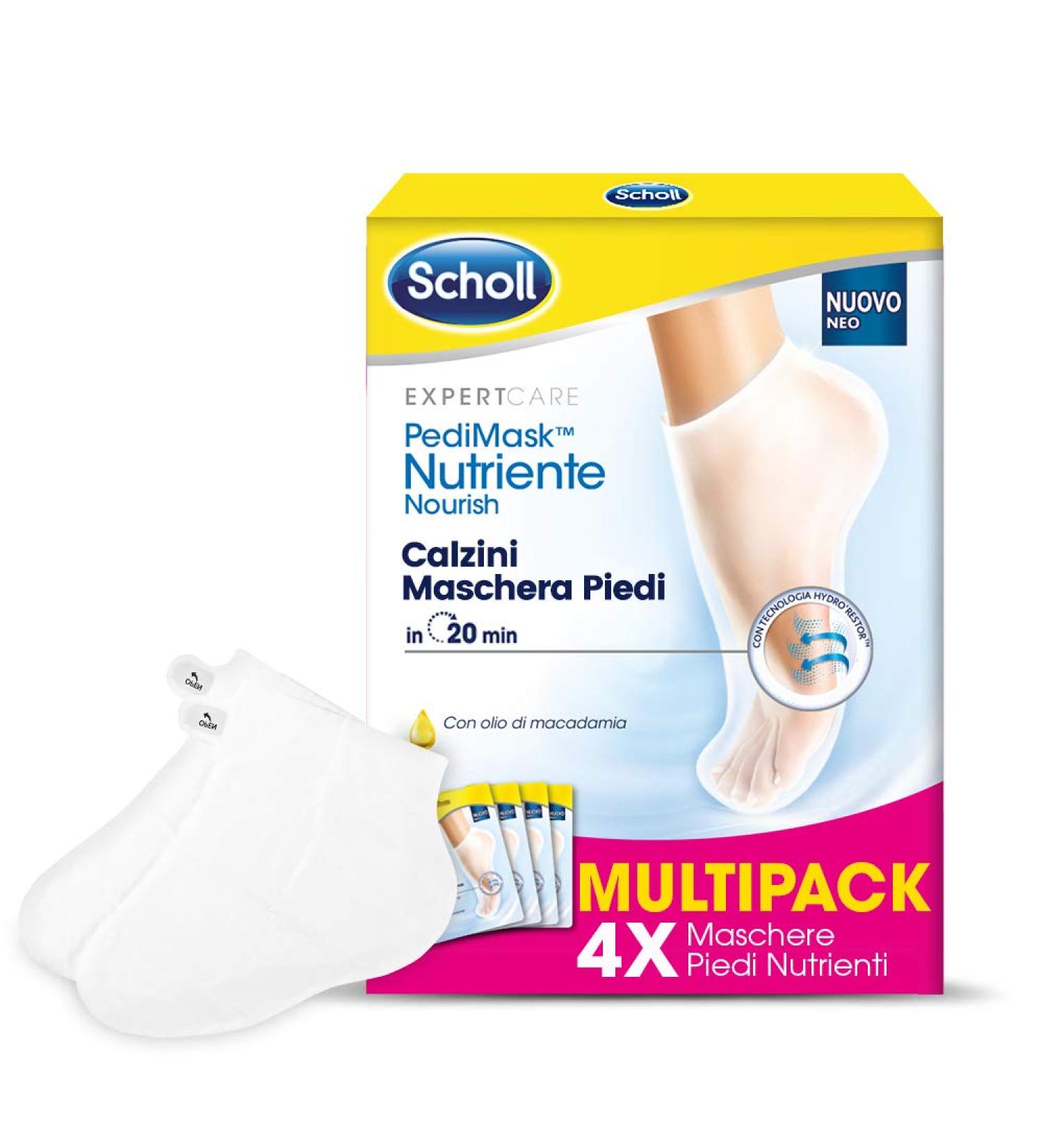 Scholl Pedimask Nursing - 4 Pairs Macadamia Oil Foot Mask for Soft Moisturized Feet | Quick 20-Minute Treatment - Buy Online on SooperMarket.com