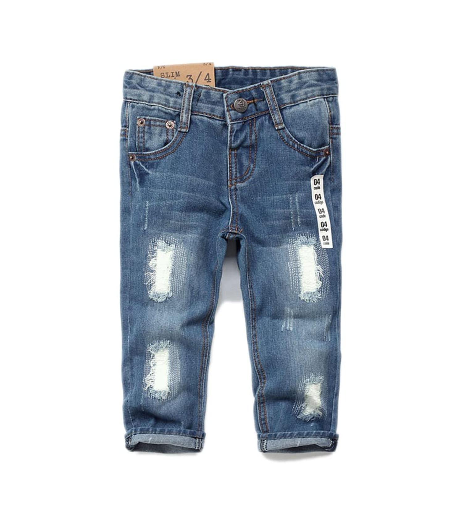 KIDSCOOL SPACE Baby Girl Boy Slim Jeans | Elastic Band Ripped Denim Pants 6-12 Months Blue-2047 - Buy Online on SooperMarket.com
