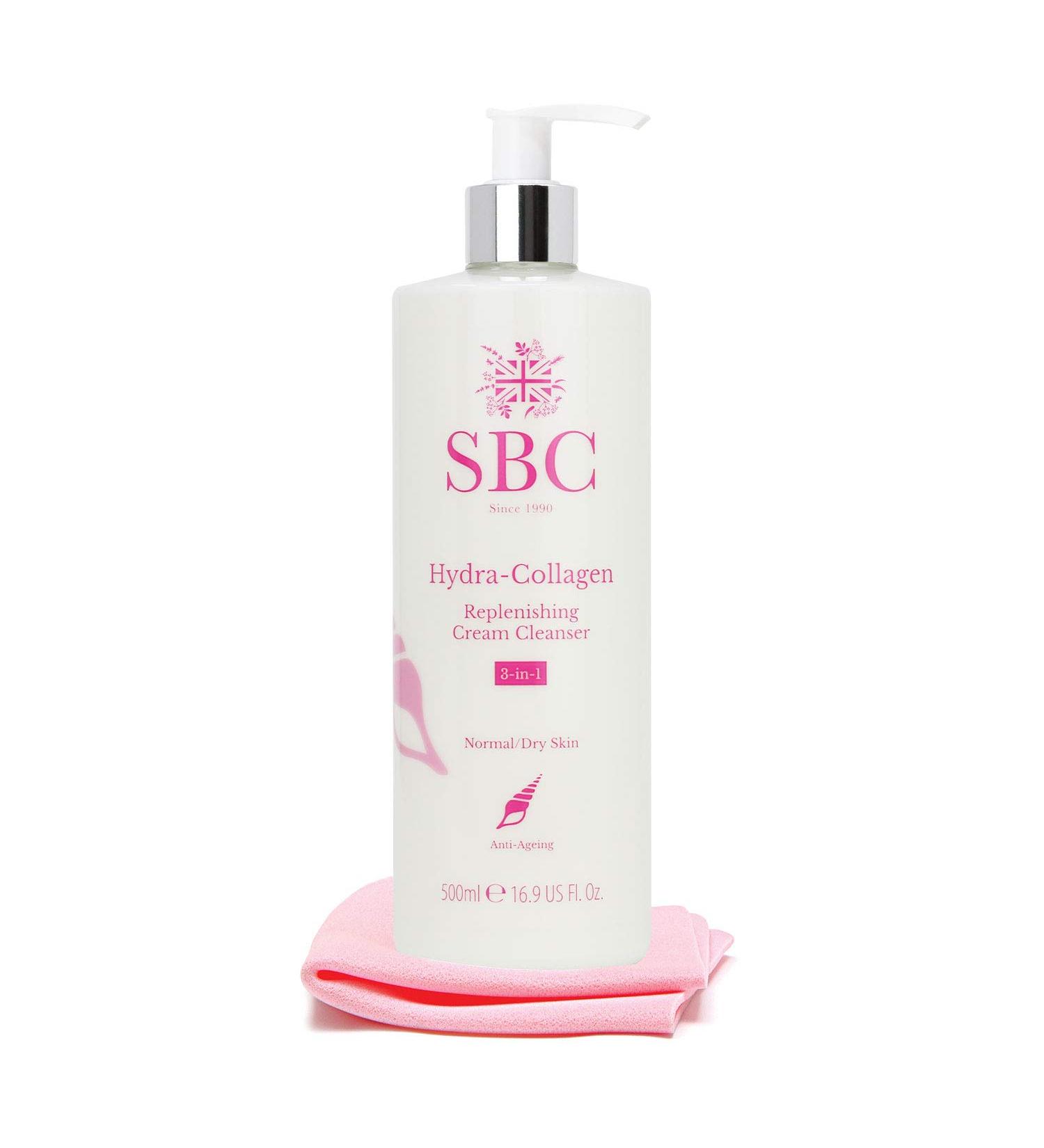 SBC Skincare Hydra-Collagen Replenishing Cream Cleanser with Skin Shammy 500ml Anti-Ageing Collagen Facial Cleanser Removes Make-Up Cleanses Hydrates - Buy Online on SooperMarket.com