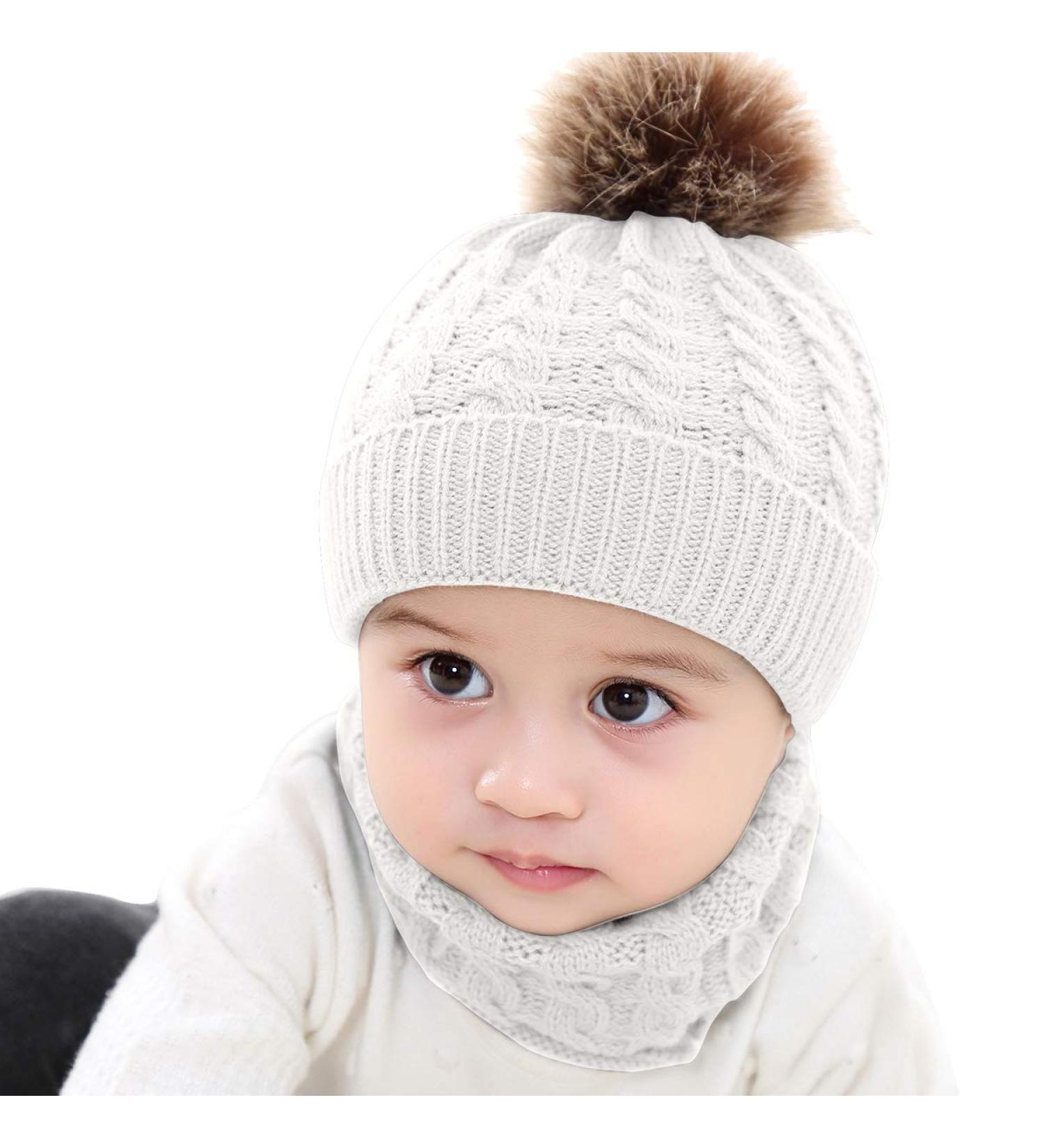 Yinuoday Toddler Baby Knit Hat Scarf Set - Winter Warm Beanie Cap with Circle Loop Scarf Neckwarmer in White (2PCS) - Buy Online on SooperMarket.com