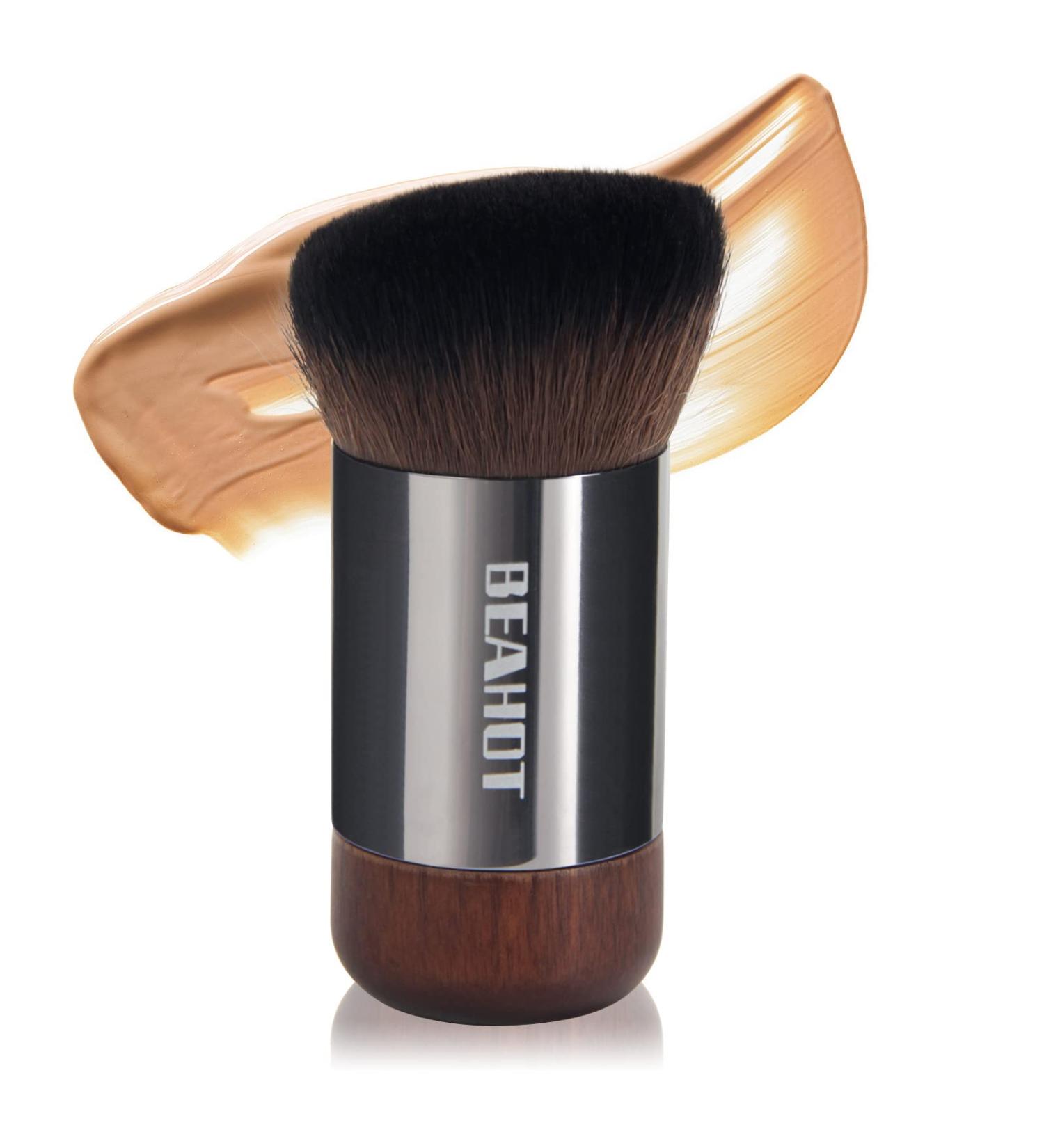 BEAHOT Kabuki Makeup Brush for Blush, Bronzer, and Foundation - Wooden Handle, Perfect for Liquid Makeup and Flawless Powder Cosmetics - Buy Online on SooperMarket.com