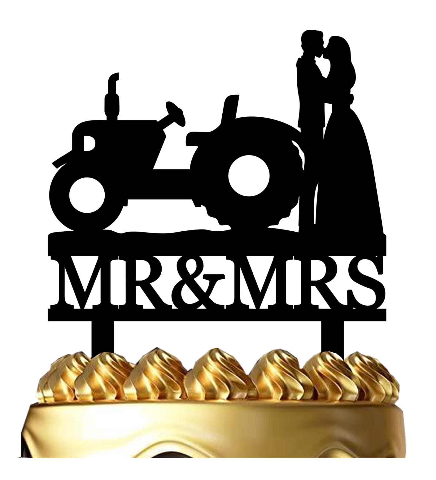 Funny Wedding Cake Topper - Groom and Bride Kissing Beside The Tractor - Farmer Wedding Cake Topper Southern Style Wedding Cake Topper (Tractor) - Buy Online on SooperMarket.com